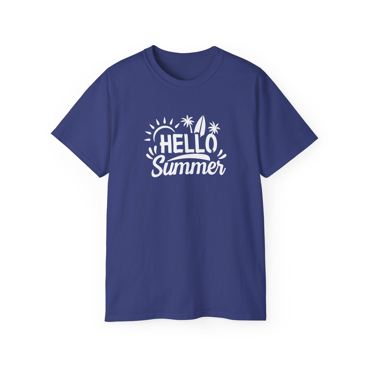 Hello Summer surfboard palm trees T-Shirt | Summer beach graphic tee