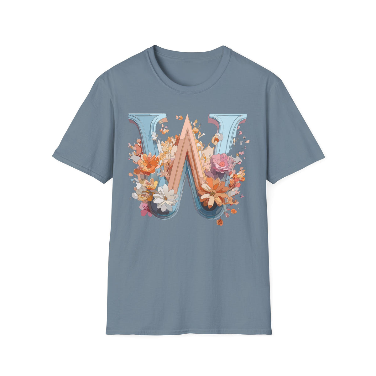 Floral Monogram W T-Shirt | Letter W Initial Tee, Vintage Botanical Alphabet