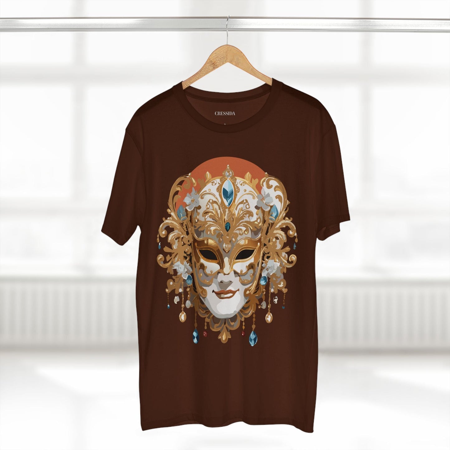 Carnival Mask Graphic T-Shirt Unisex 100 Cotton With Antique Gold Art Design Tee 2