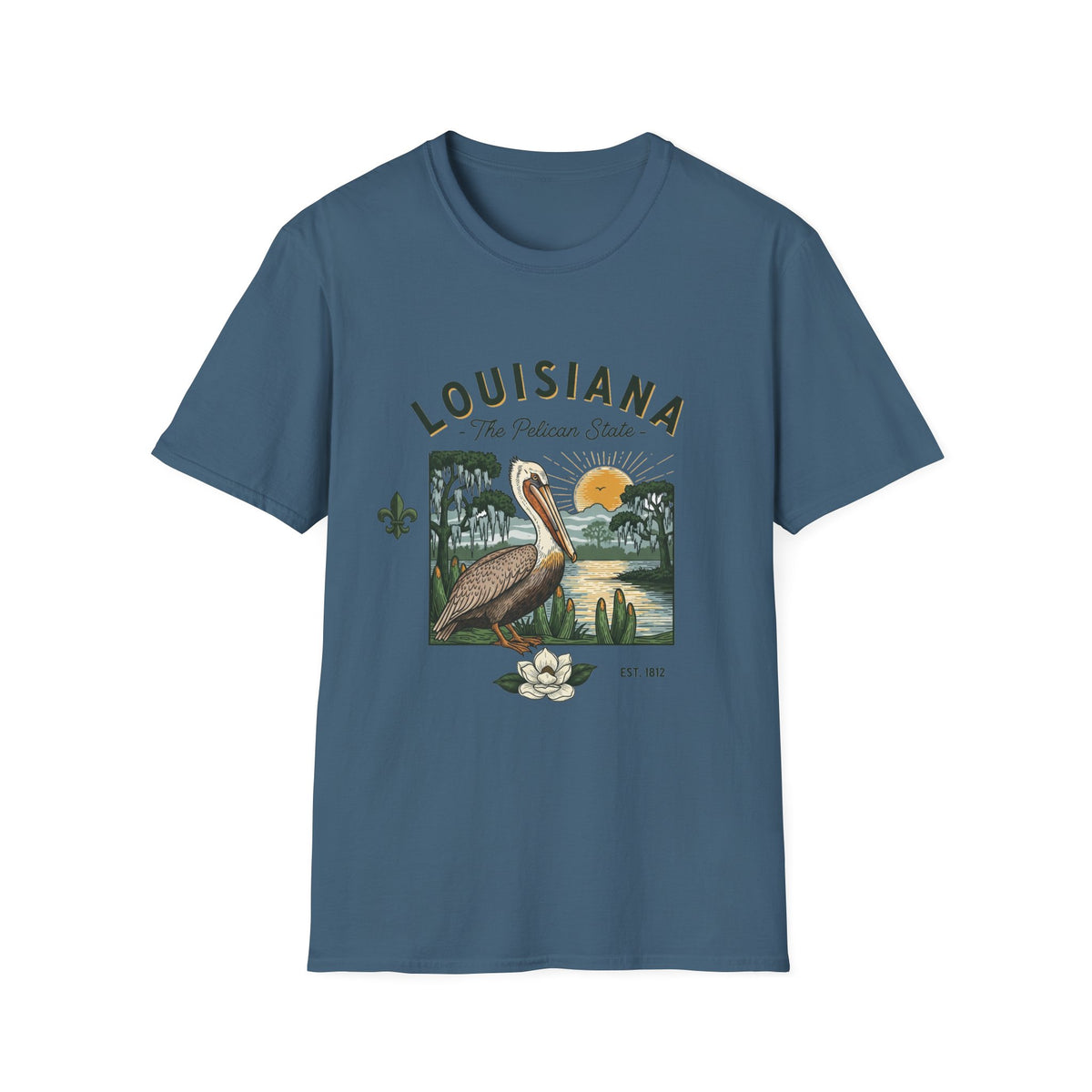 Louisiana Pelican Vintage Travel Tourist Graphic Design Unisex 100 Cotton Gildan T-Shirt