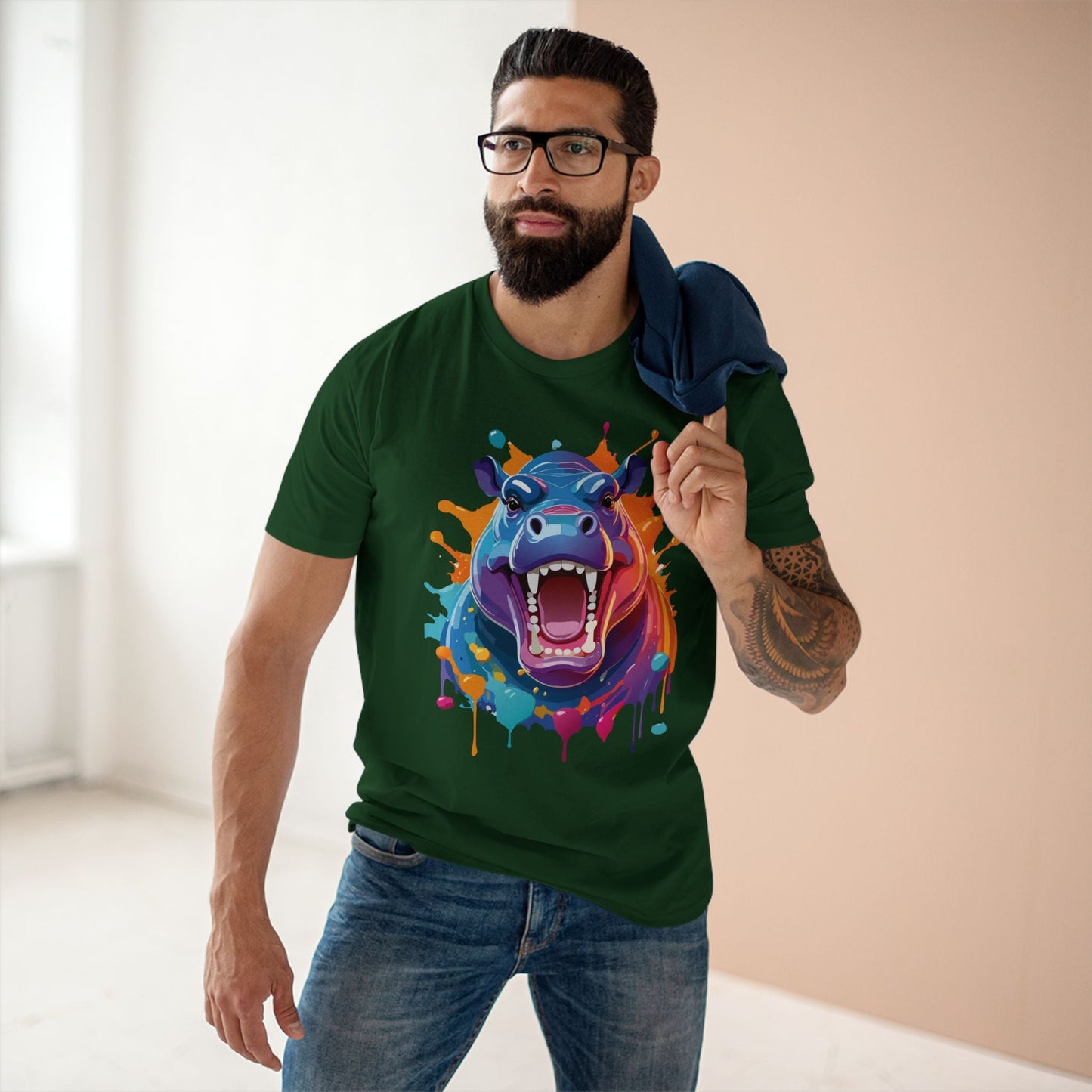 Hippo Graphic Unisex 100 Cotton Staple Tee with Animal Design Artwork 4