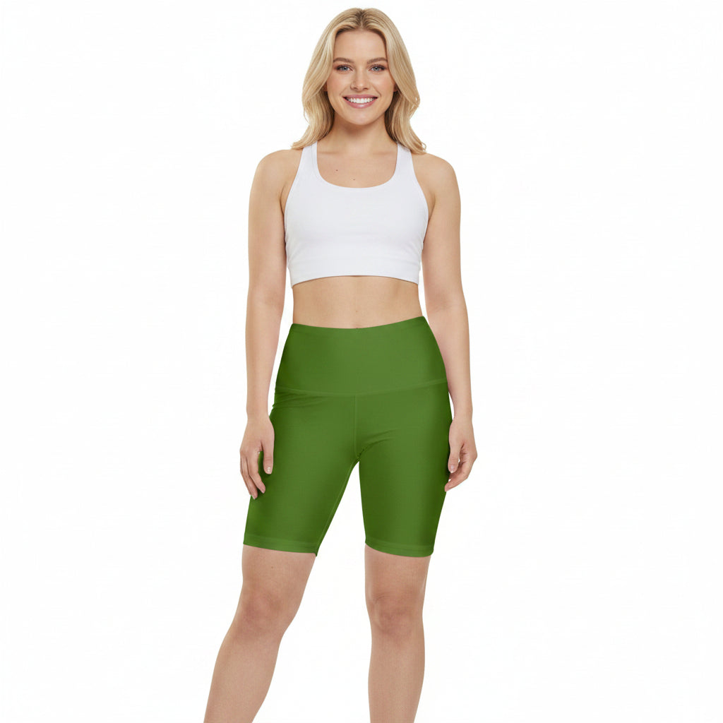 Forest Moss Women's Active Bike Shorts - High-Waist Workout Shorts (Solid Green)