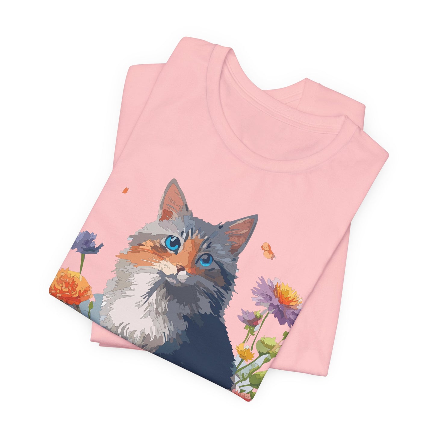 Floral Cat Tee, Animal Shirt, Cat Shirt, Floral Tee, Flower T-shirt, T-Shirt with Animal, Summer Top with Art Design