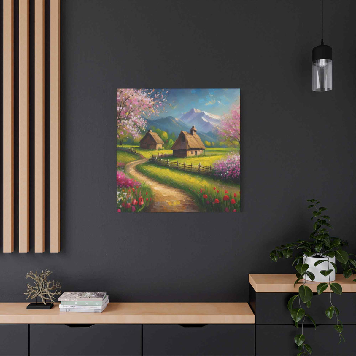 Countryside Spring Print Canvas, Oil Paint Print 20x20, 24x24, 30x30, 32x32, 36x36 Art Design Pine-Wood Inner Frame MC-108