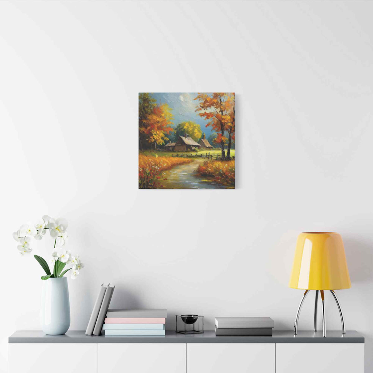 Countryside Fall Print Canvas, Oil Paint Print 20x20, 24x24, 30x30, 32x32, 36x36 Art Design Pine-Wood Inner Frame MC-105