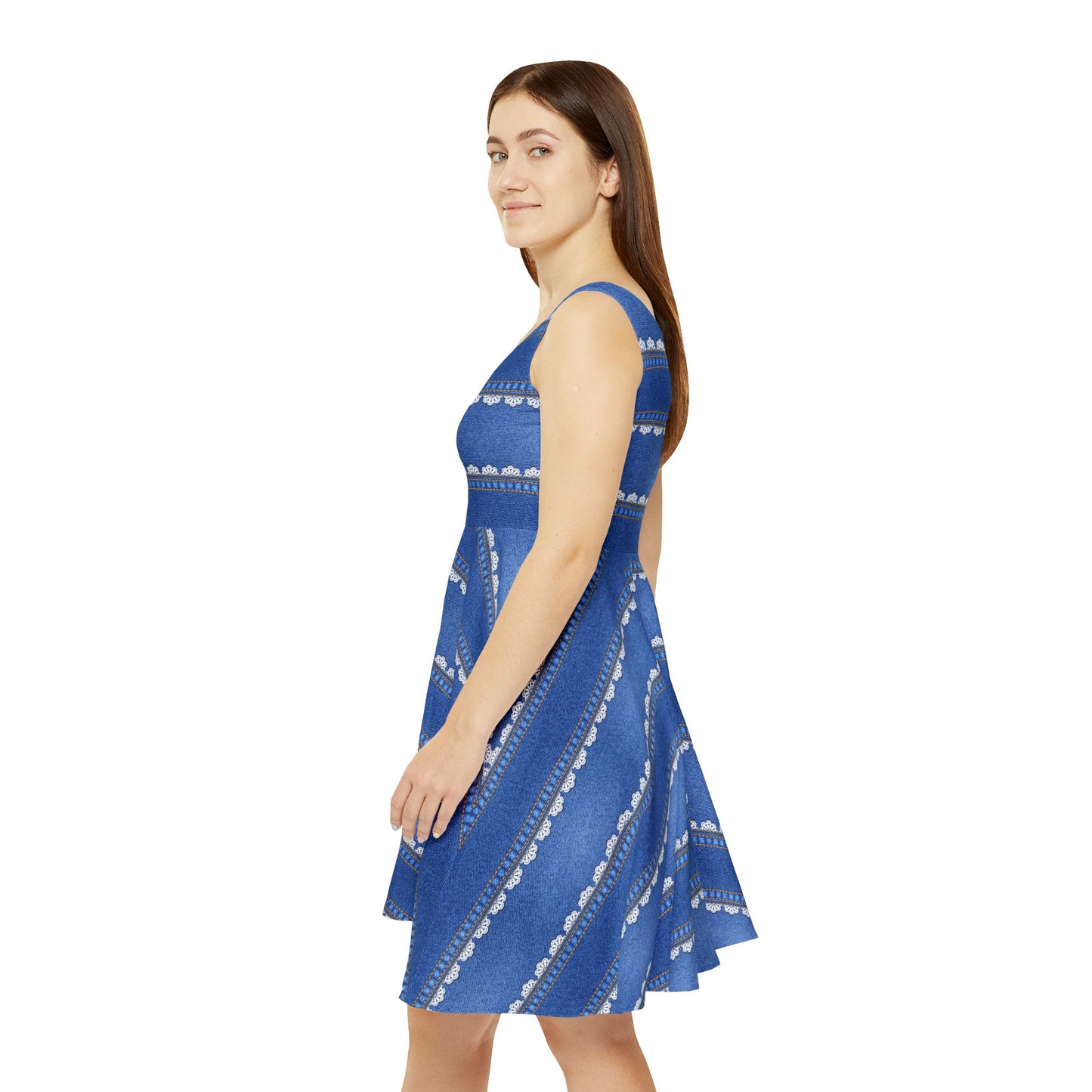 Women Denim Print Skater Dress, Denim Print Poly-Span Dress - 20