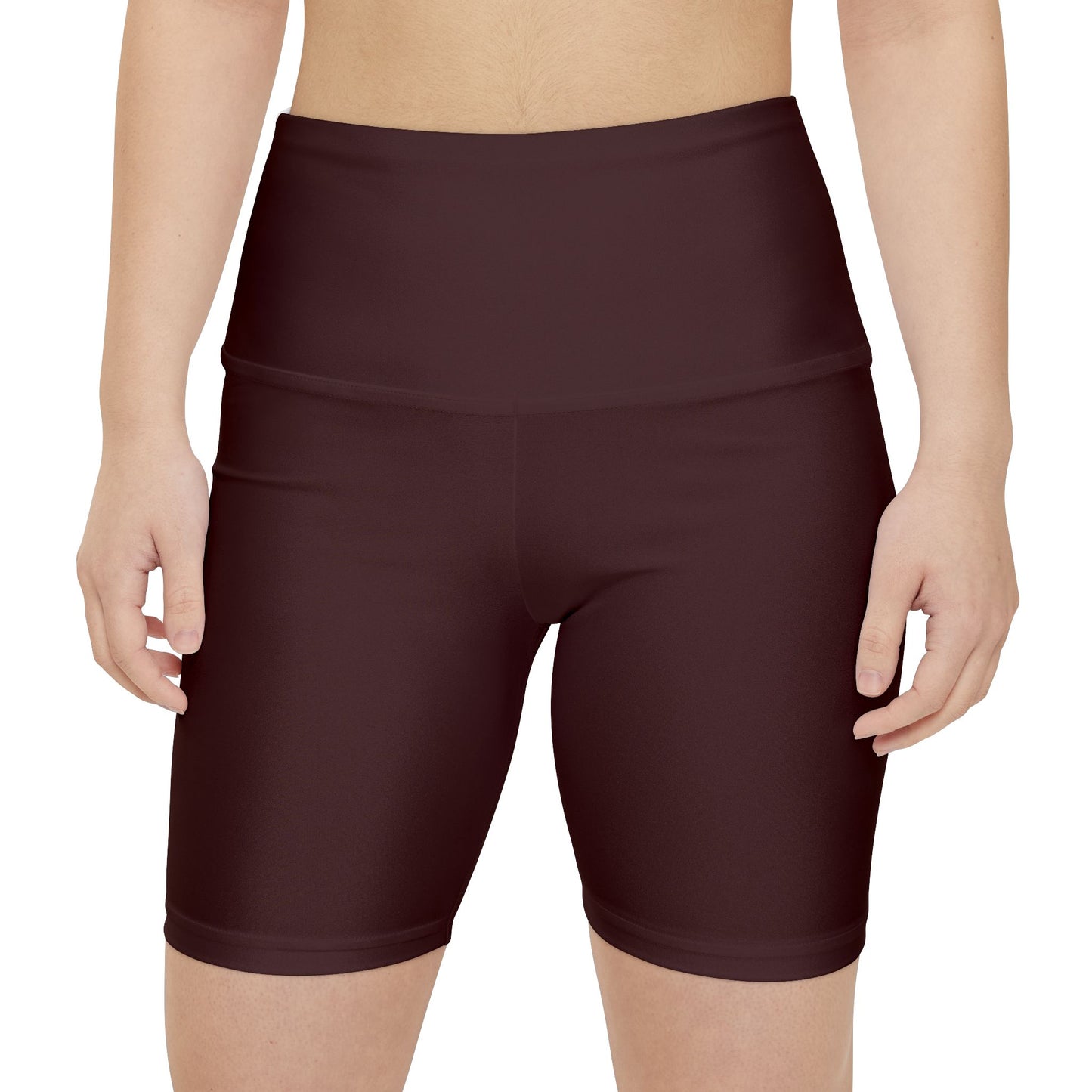 Rich Mahogany High-Waist Women's Workout Shorts — Comfortable Maroon Active Bike Shorts