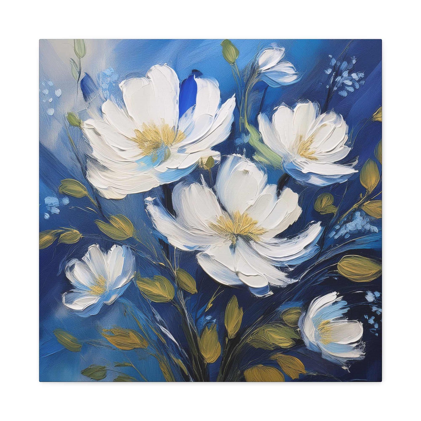 White Flowers Print Canvas, White Flowers Oil Paint Print 20x20, 24x24, 30x30, 32x32, 36x36, Art Design Print Non-Frame MC-8