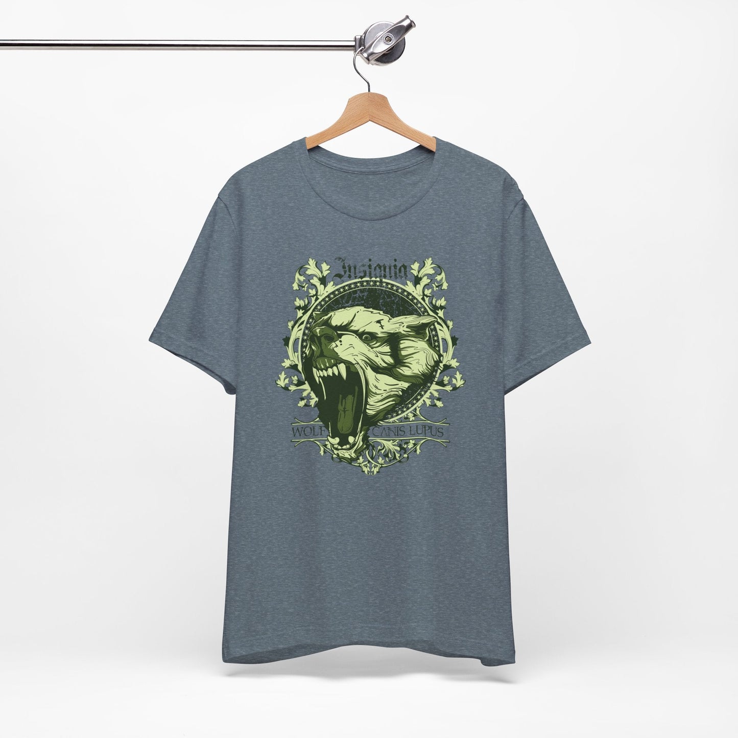 Howling Wolf Skull Tee Gothic Vintage Crest, Green Graphic Shirt Art-54