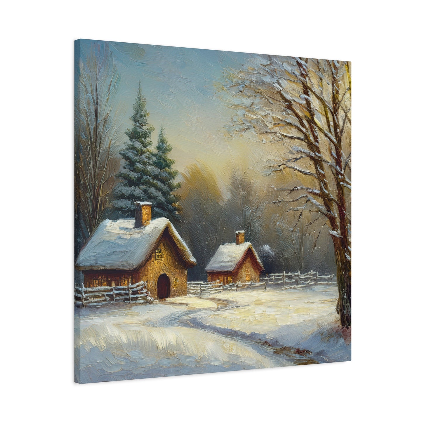 Countryside Winter Print Canvas, Oil Paint Print 20x20, 24x24, 30x30, 32x32, 36x36 Art Design Pine-Wood Inner Frame MC-113