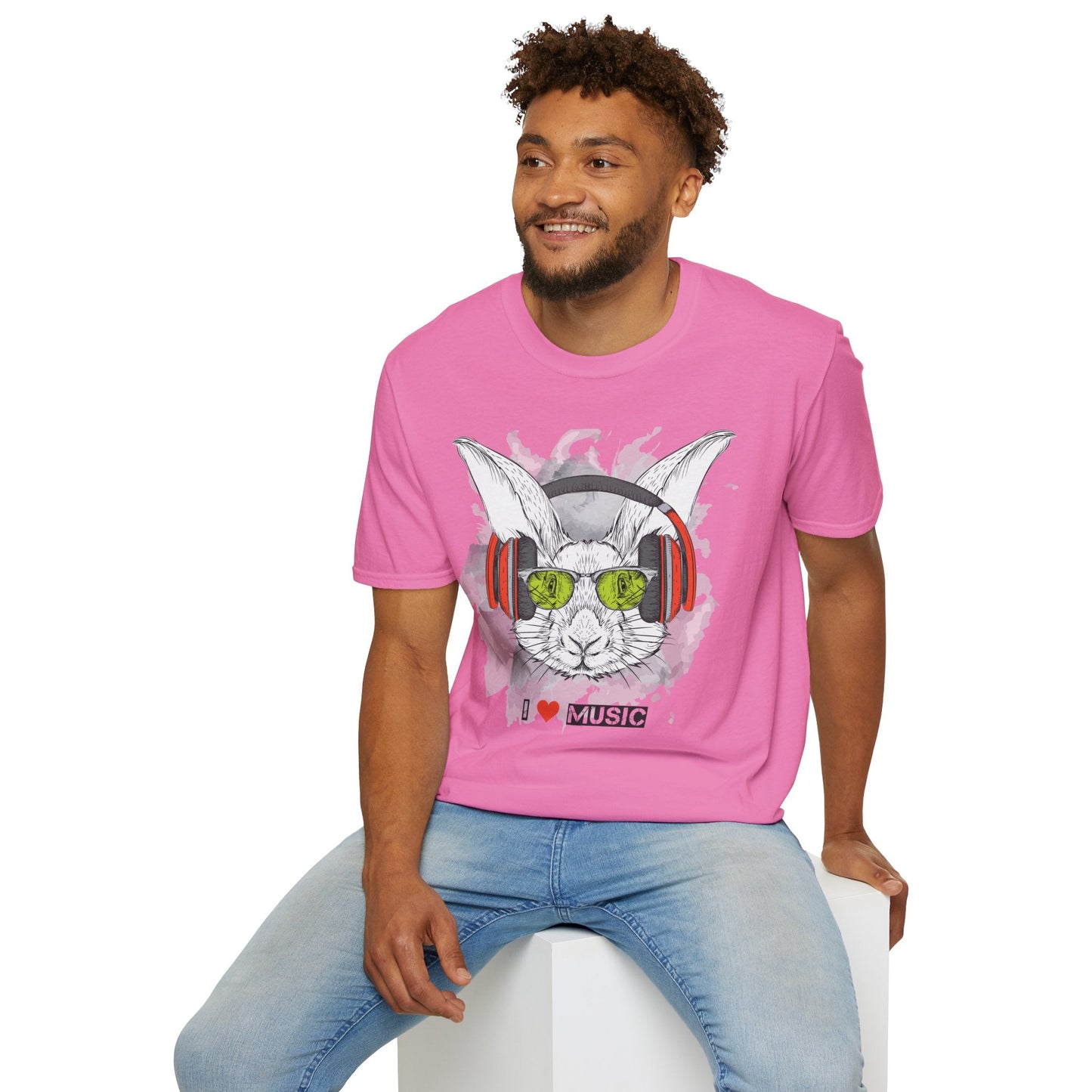 I Love Music Animals Shirt With Headphones Unisex Softstyle Tee 100 Percent Ring Spun Cotton