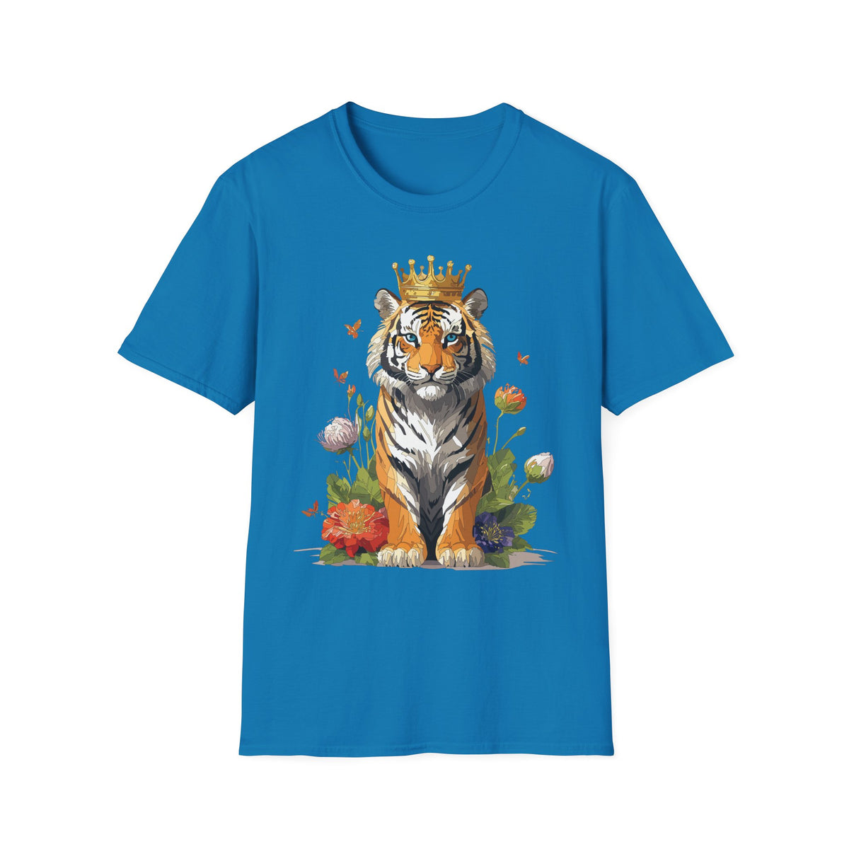 Crowned Tiger Illustration T-Shirt | Royal Wildlife Art - Unisex 100 Cotton Gildan 64000