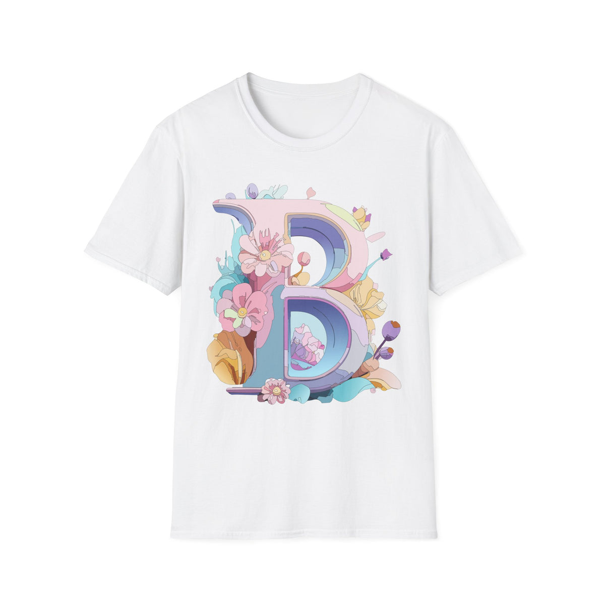 Floral Letter B T-Shirt | Pastel Floral Monogram Tee