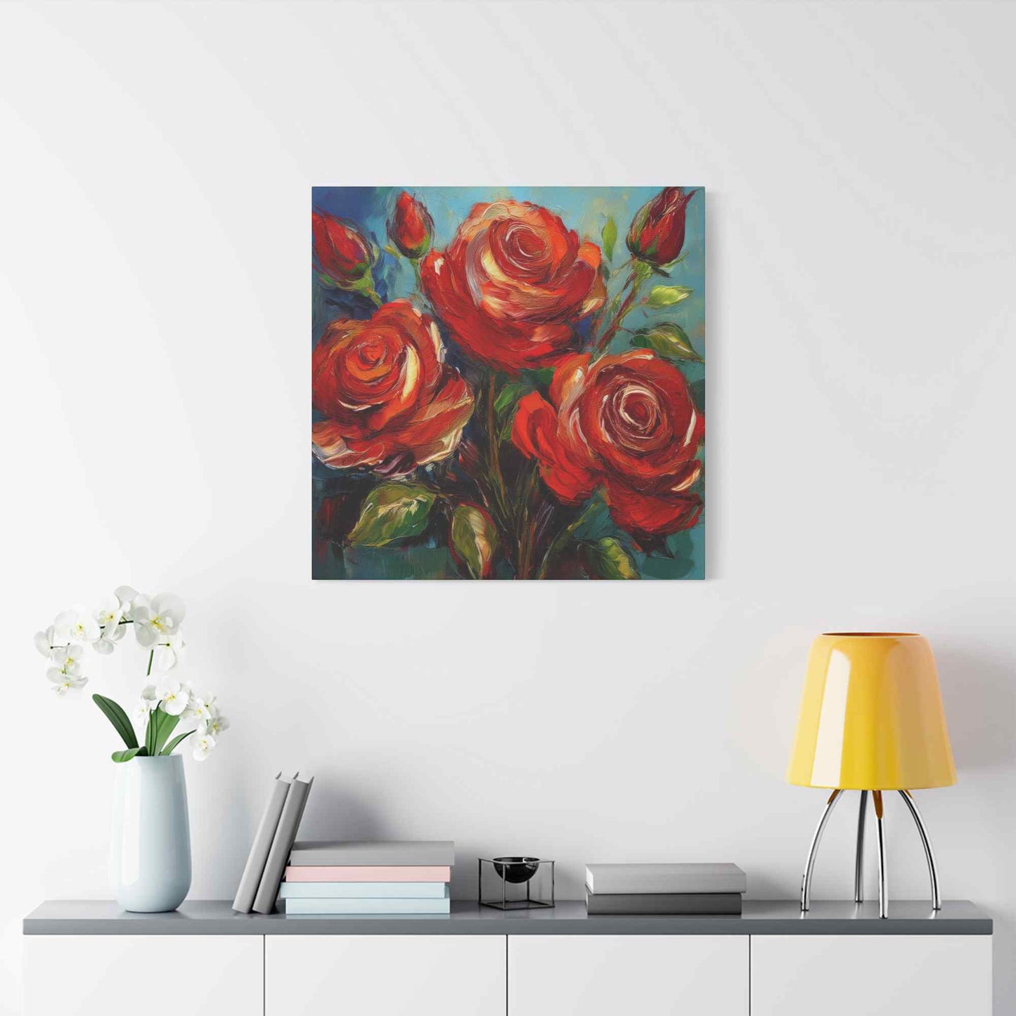 Red Roses Print Canvas, Roses Oil Paint Print 20x20, 24x24, 30x30, 32x32, 36x36, Floral Art Design Print Non-Frame MC-23