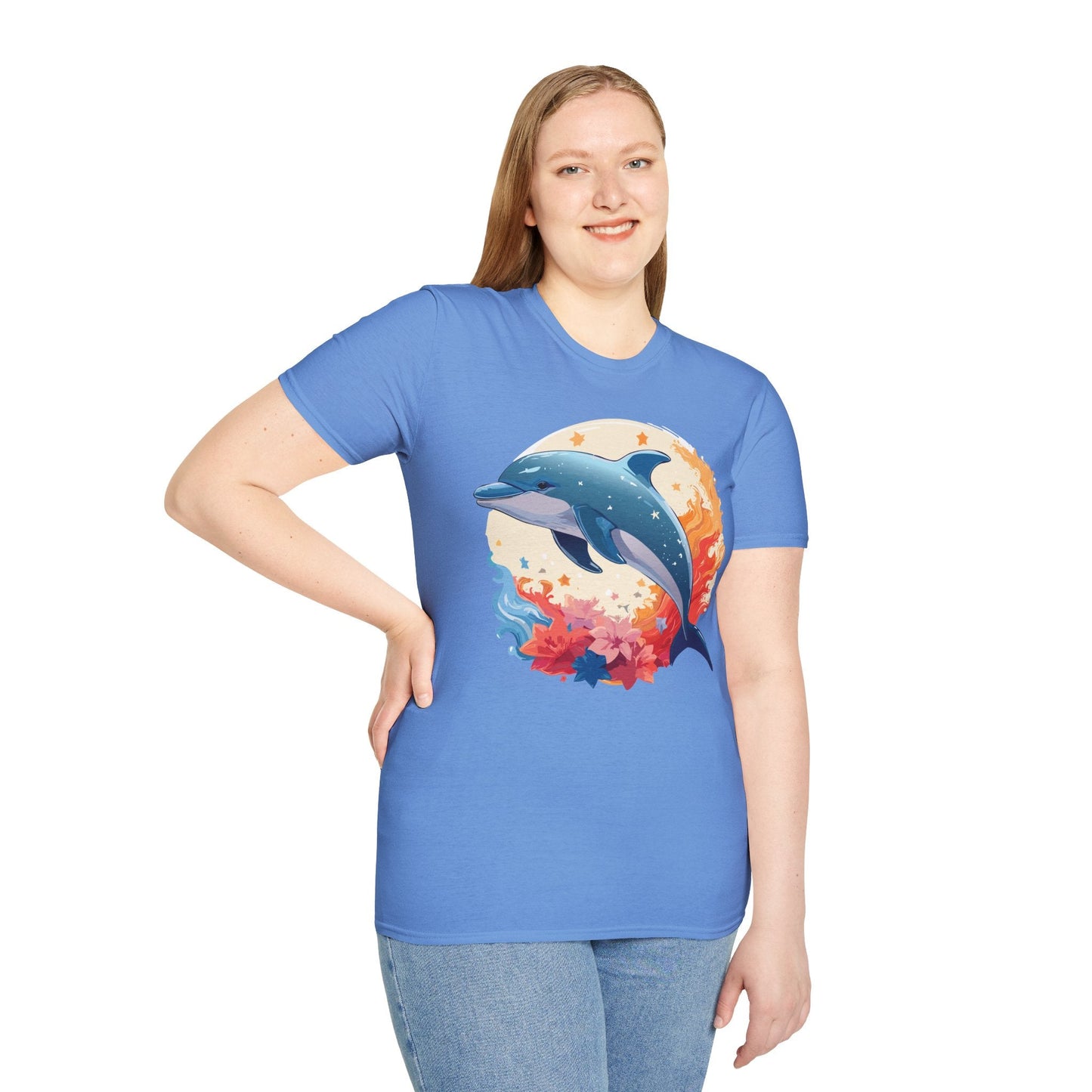 Dolphin T Shirt Unisex Softstyle Gildan 64000 100 Percent Ring Spun Cotton Animal Fish Tee