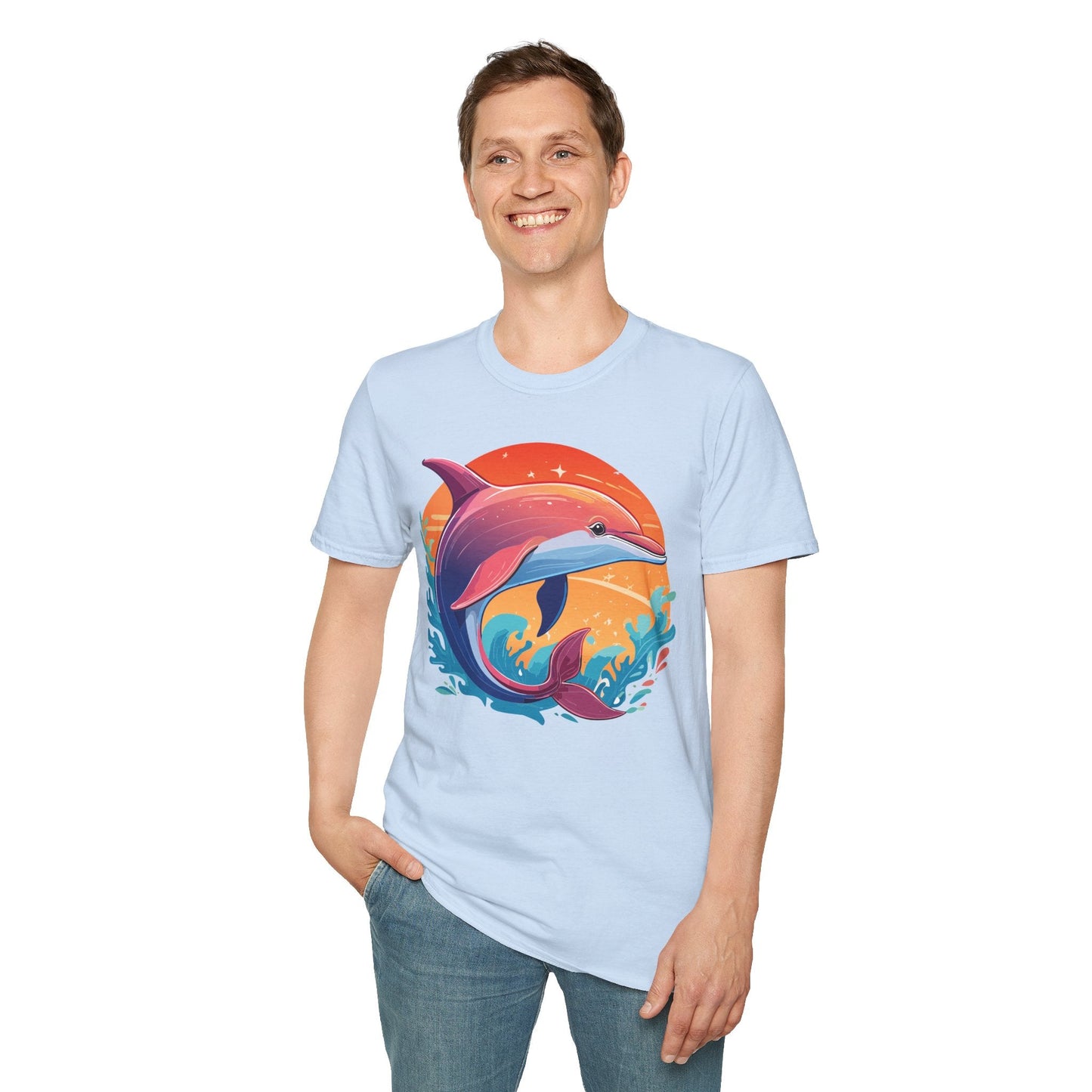 Dolphin Shirt Unisex Tee 100 Percent Ring Spun Cotton Softstyle Gildan 64000 Comfort Fit