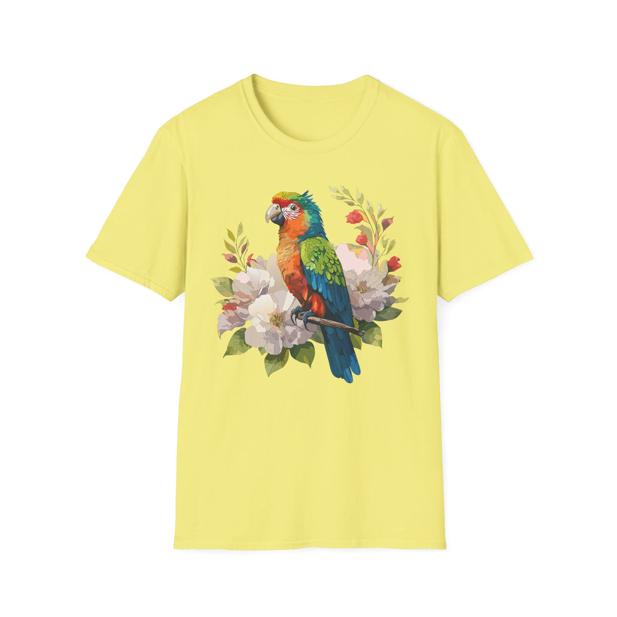 Colorful Parrot Illustration T-Shirt | Tropical Bird Floral Art