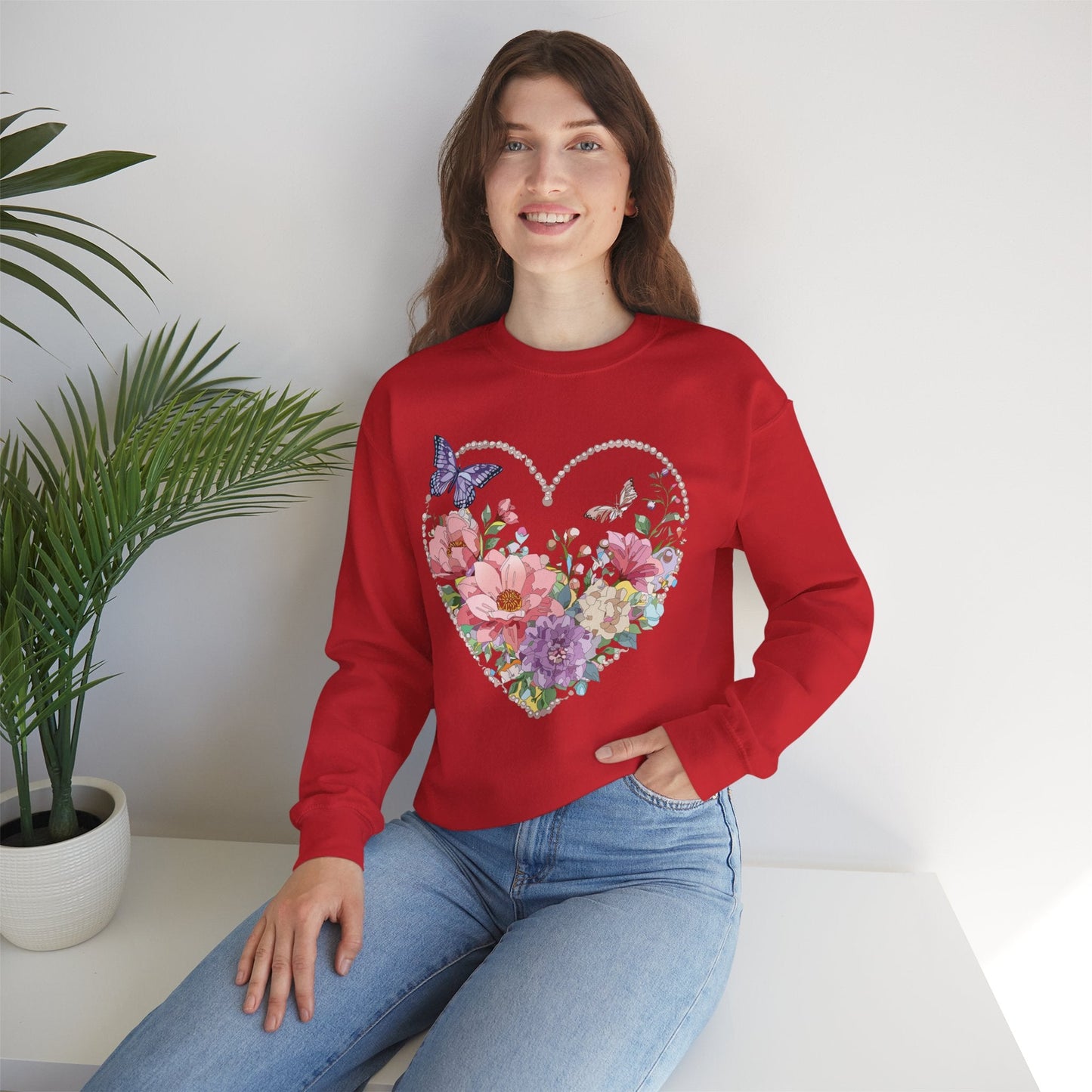 Floral Heart Sweatshirt Unisex Floral Love Crewneck Heavy Blend Gift For Valentine Day Cold Weather