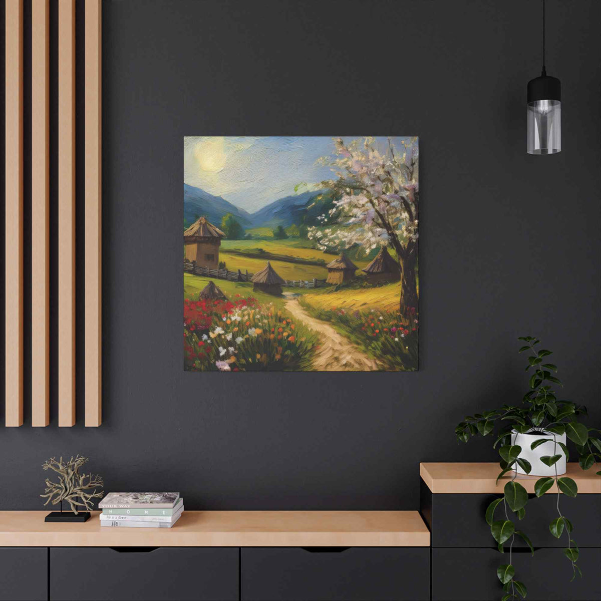 Countryside Spring Print Canvas, Oil Paint Print 20x20, 24x24, 30x30, 32x32, 36x36 Art Design Pine-Wood Inner Frame MC-109