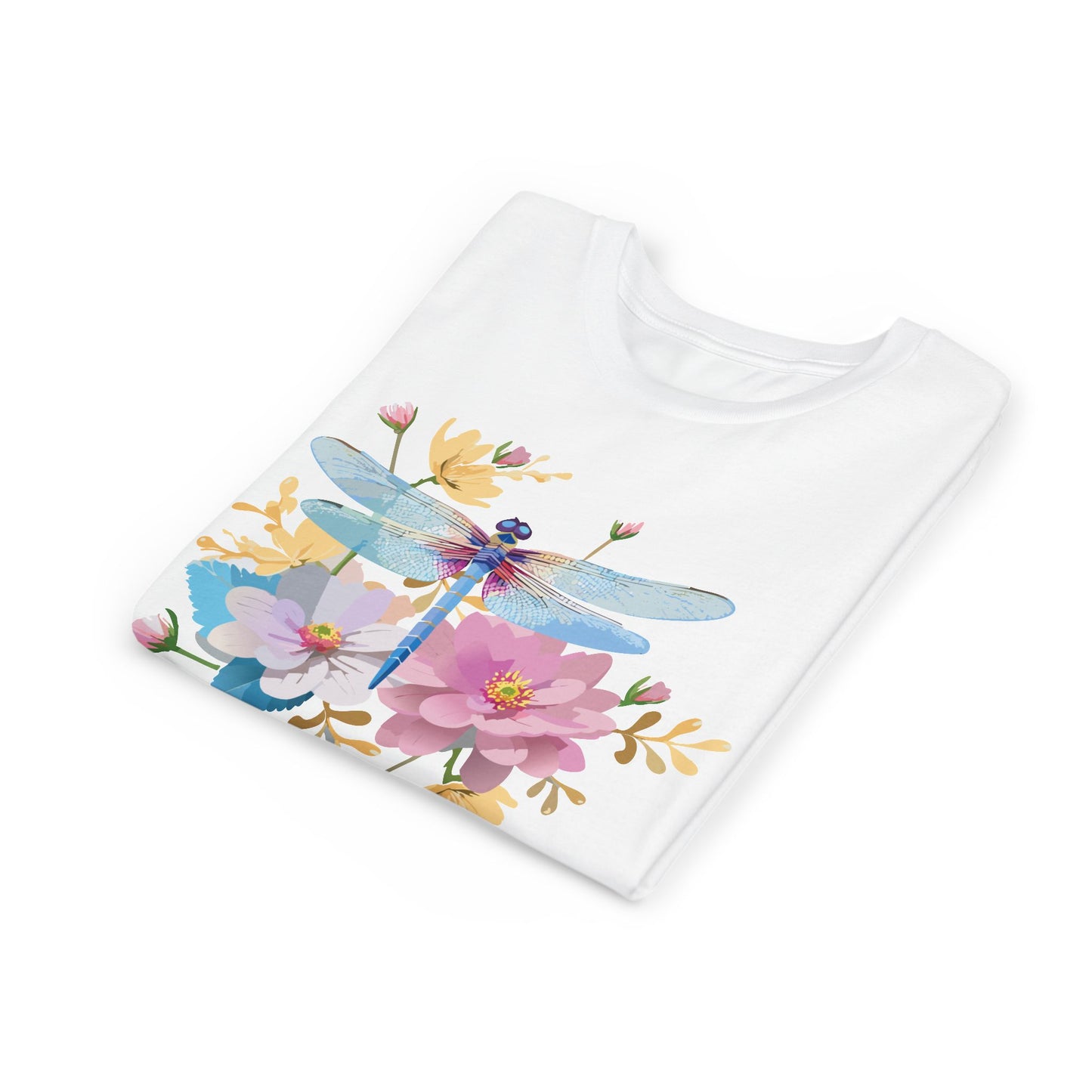 Dragonfly Blossom Youth Tee - Colorful Short Sleeve T-Shirt for Spring Celebrations (9-14)