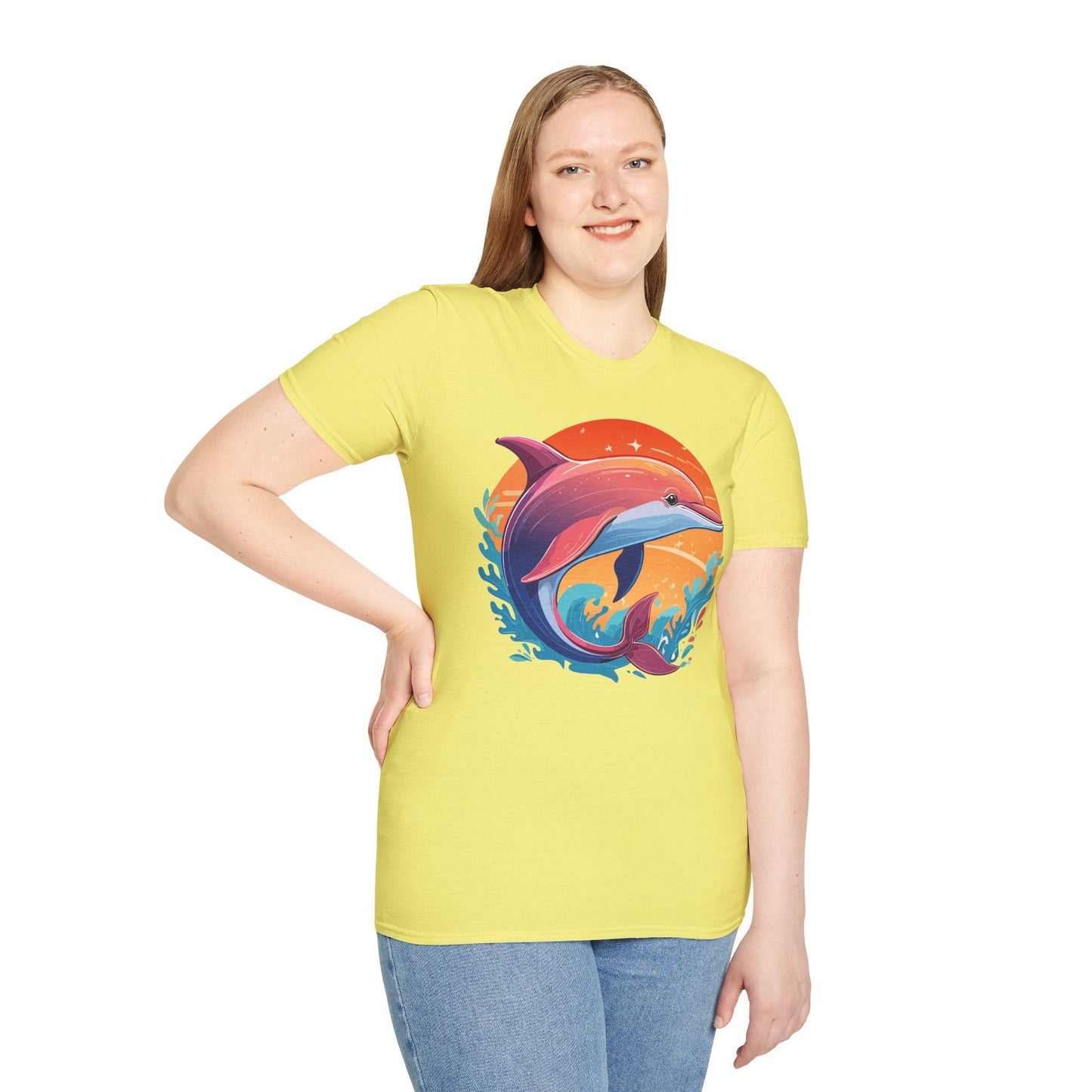 Dolphin Shirt Unisex Tee 100 Percent Ring Spun Cotton Softstyle Gildan 64000 Comfort Fit