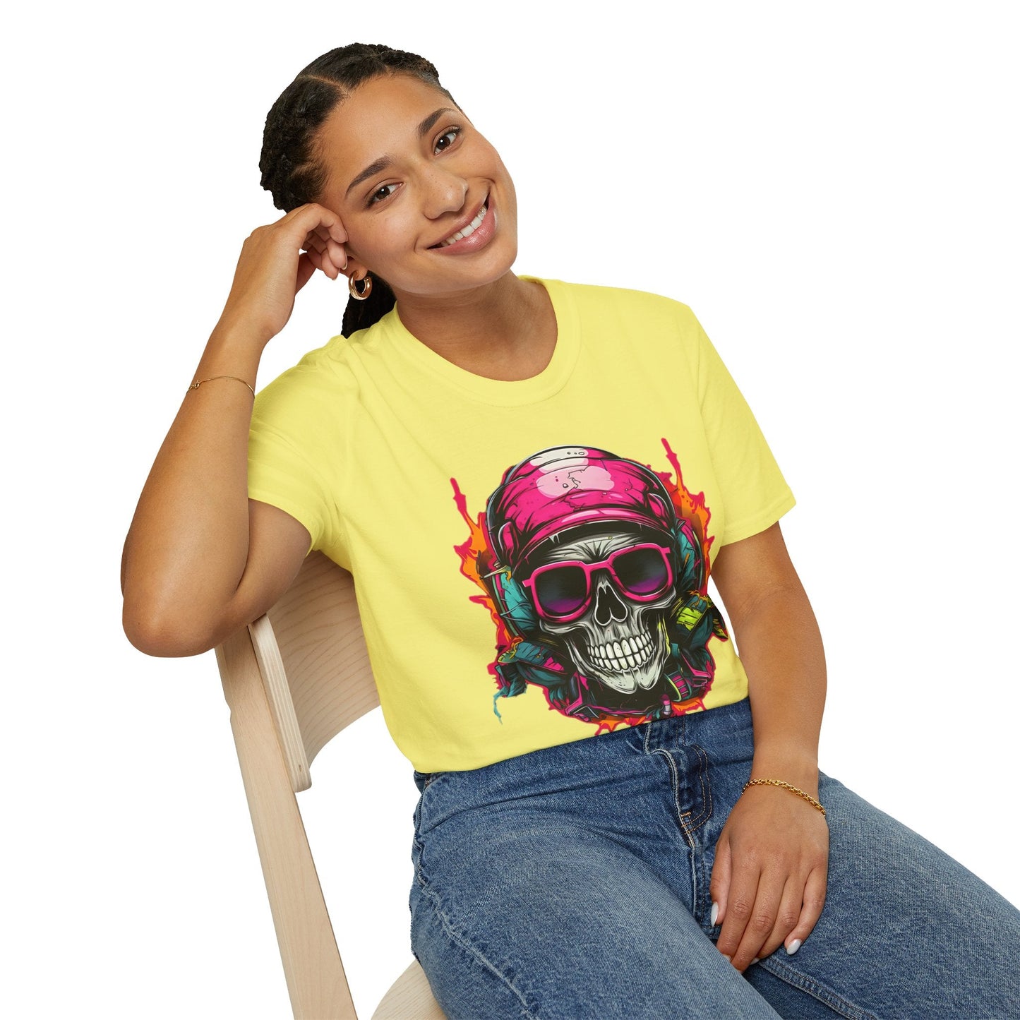 Unisex Skull Tee Shirt With Skeleton Design Gildan Softstyle 64000 Ring Spun Cotton