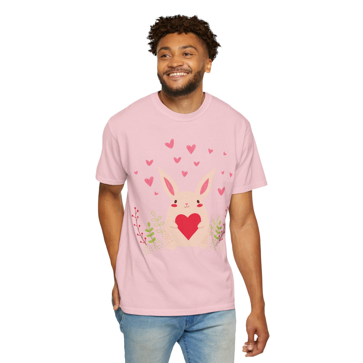 Easter Bunny Heart T-Shirt, Tee Shirt with Easter Signature, T Shirt with Easter Prints, Tee Shirt with Easter Design