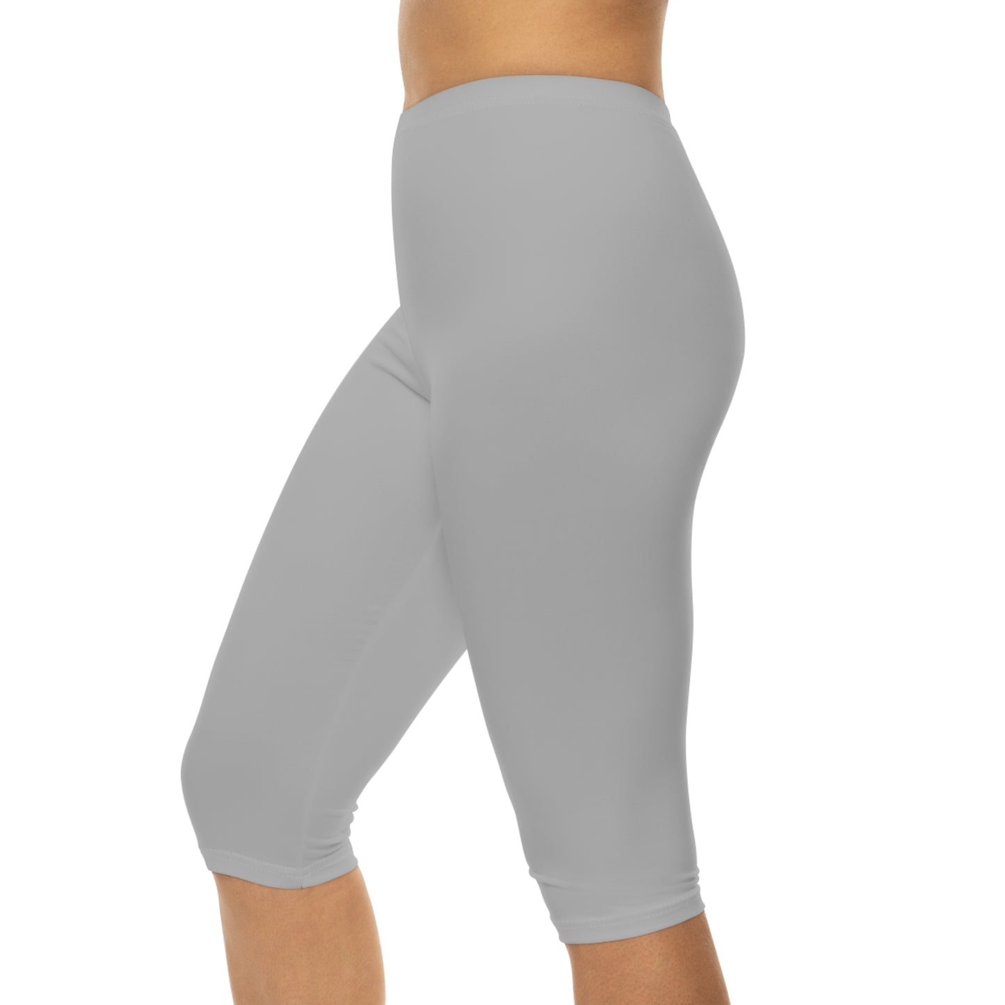Silver 2 Capri Leggings Women's Poly Span Solid Color Casual Stretch Short Pants