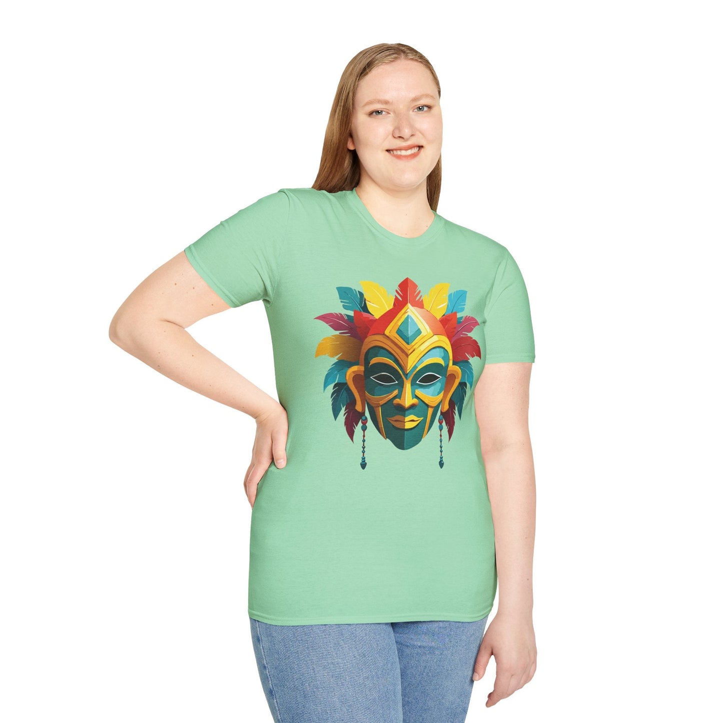 Unisex Mask Tee Shirt Gildan Softstyle 64000 Cotton Masquerade Design For Everyday Wear