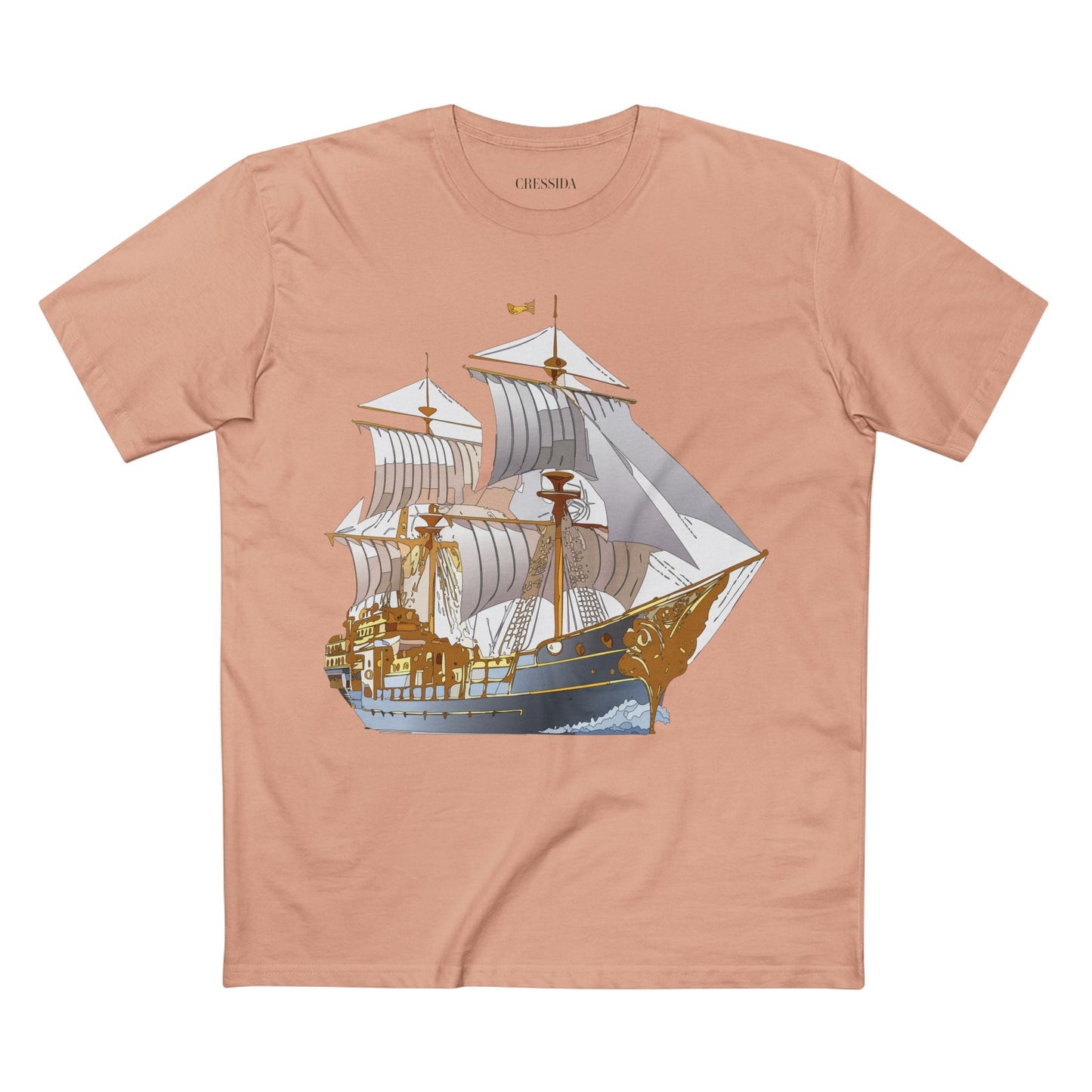 Ship Graphic Unisex 100 Cotton T-Shirt with Gold Frigate Art Design 13