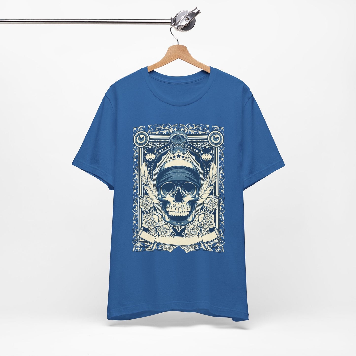 Skull Crown Graphic Tee Vintage Ornate Skull Illustration Rock Band T-Shirt