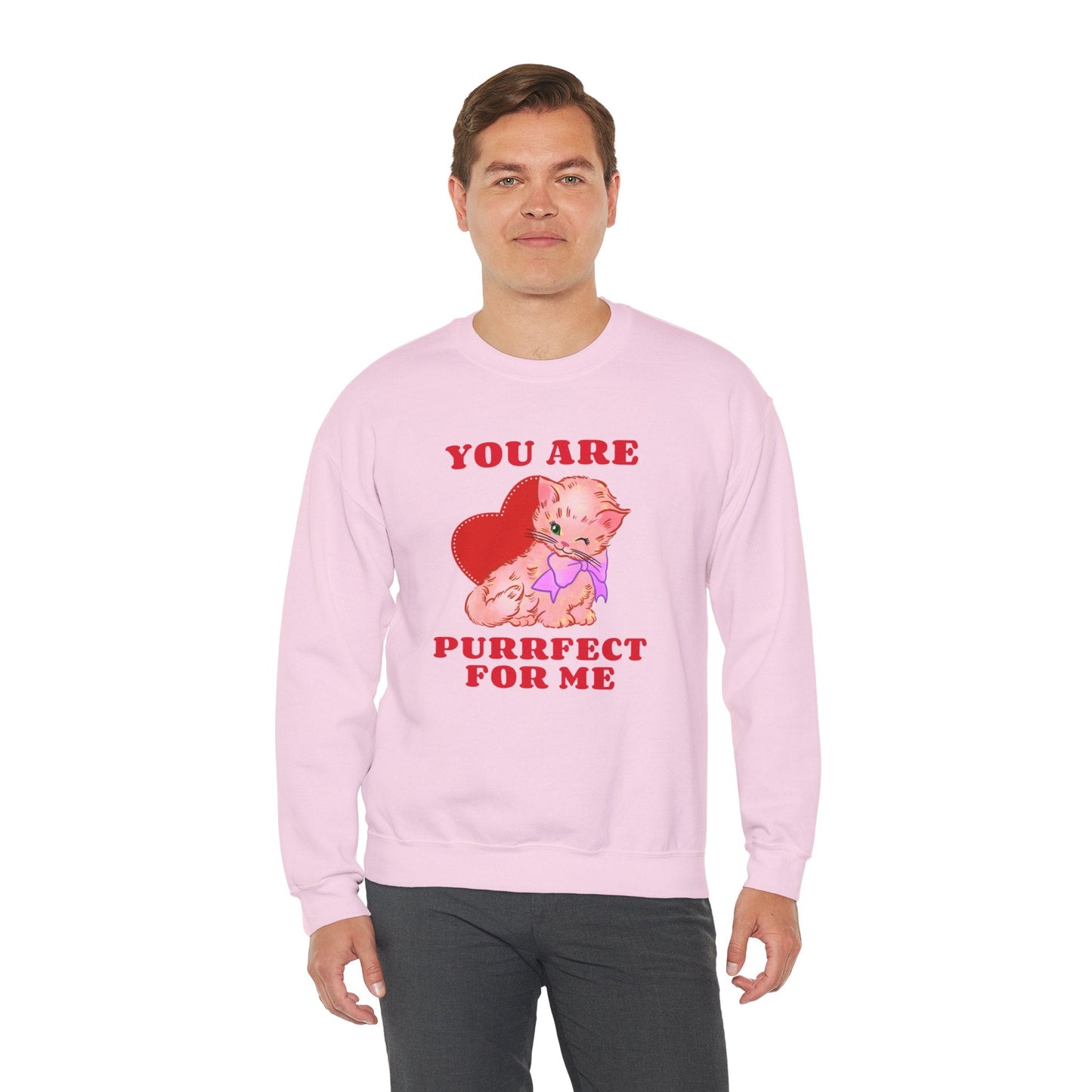 Cat Heart Sweatshirt Unisex Valentines Day Fifty Fifty Cotton Poly Blend Crewneck