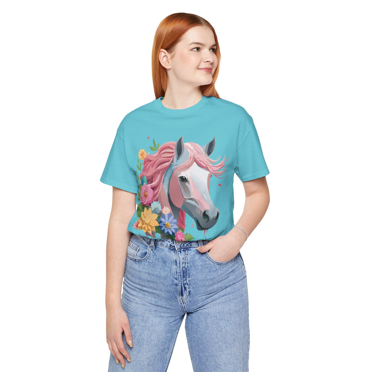 Horse Graphic Unisex Cotton Bella+Canvas Tee with Art Animal Design e35