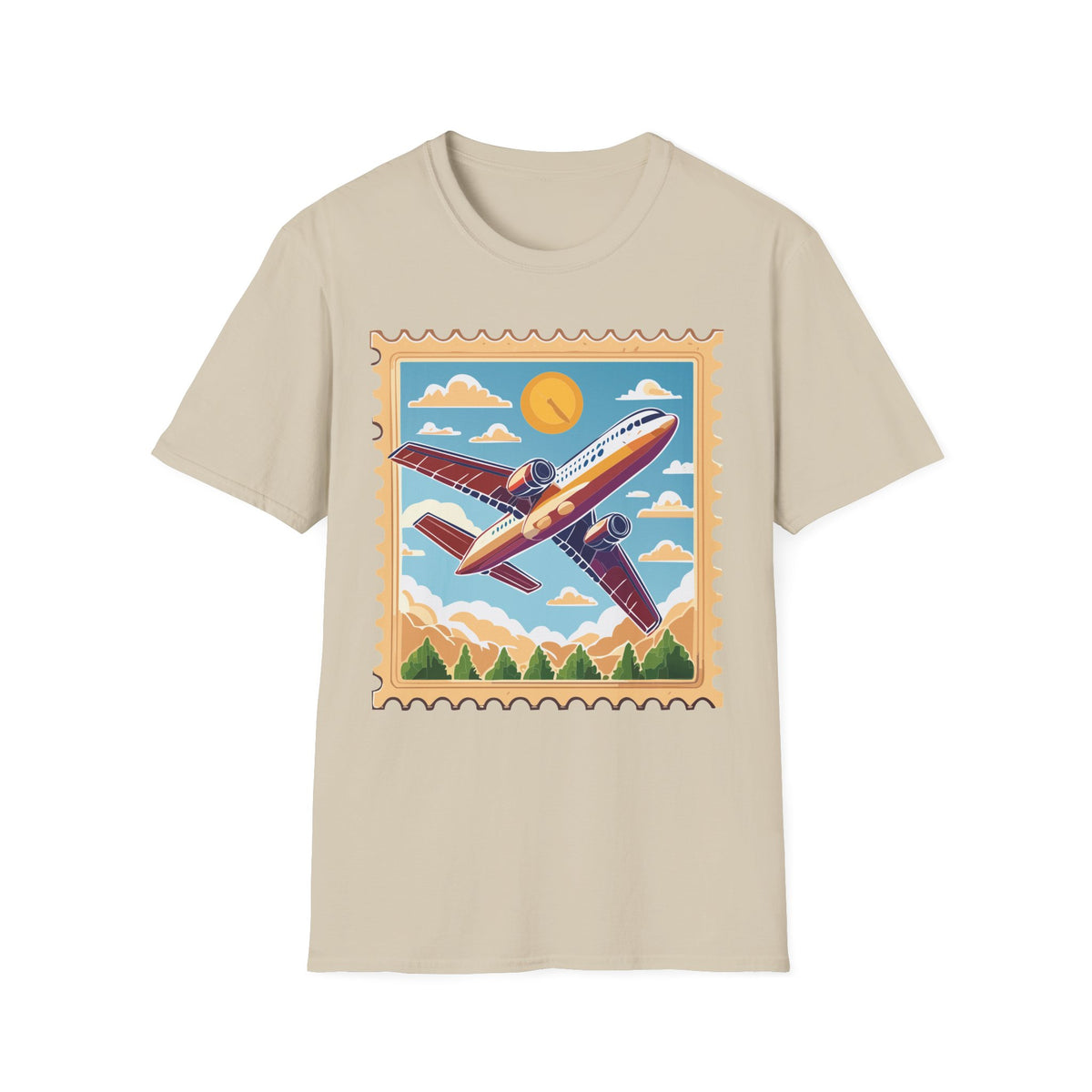 Retro Airplane Stamp design T-Shirt | Vintage Travel Plane Graphic Tee Unisex 100 Cotton Gildan T-Shirt