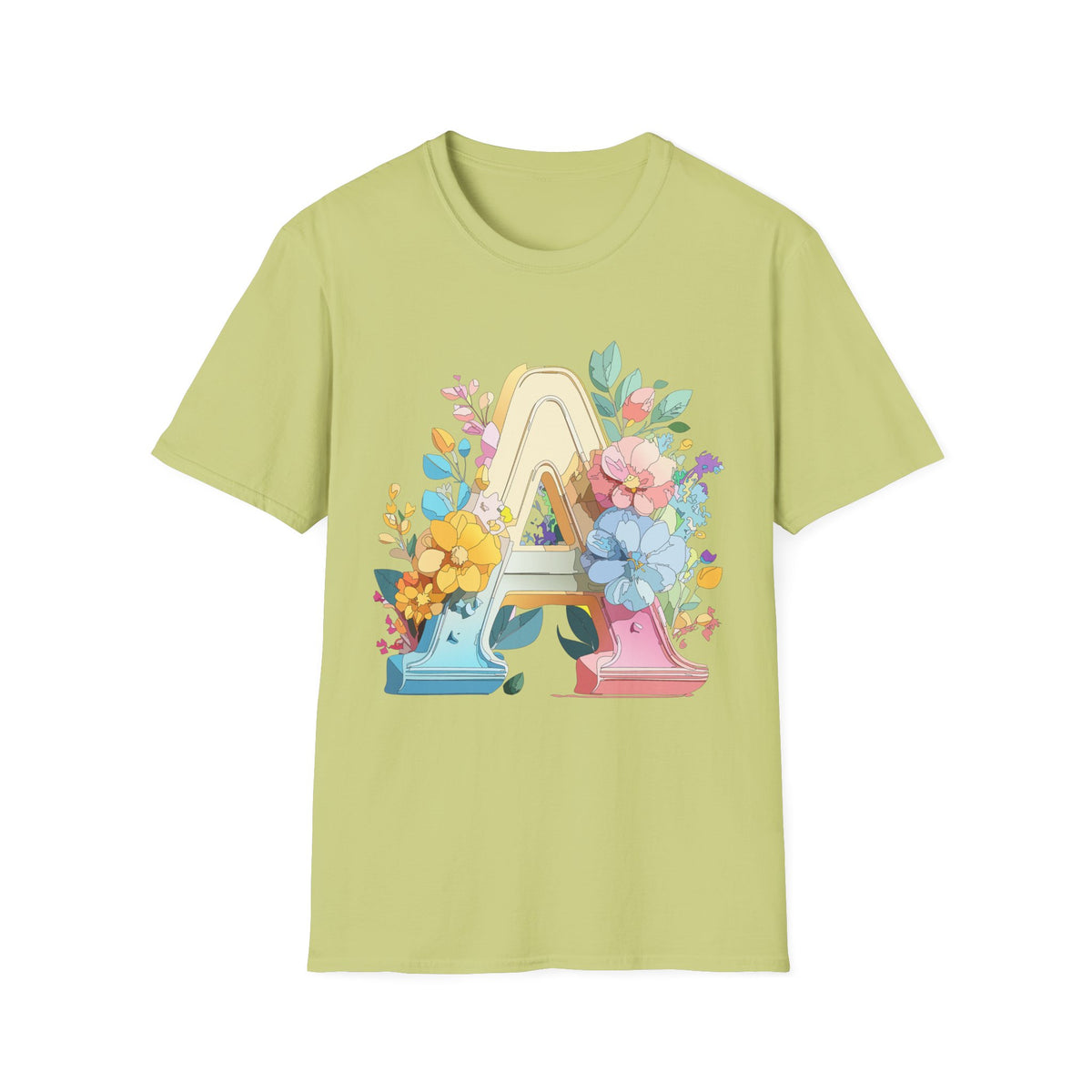 Floral Letter A Monogram T-Shirt | Botanical Initial Tee