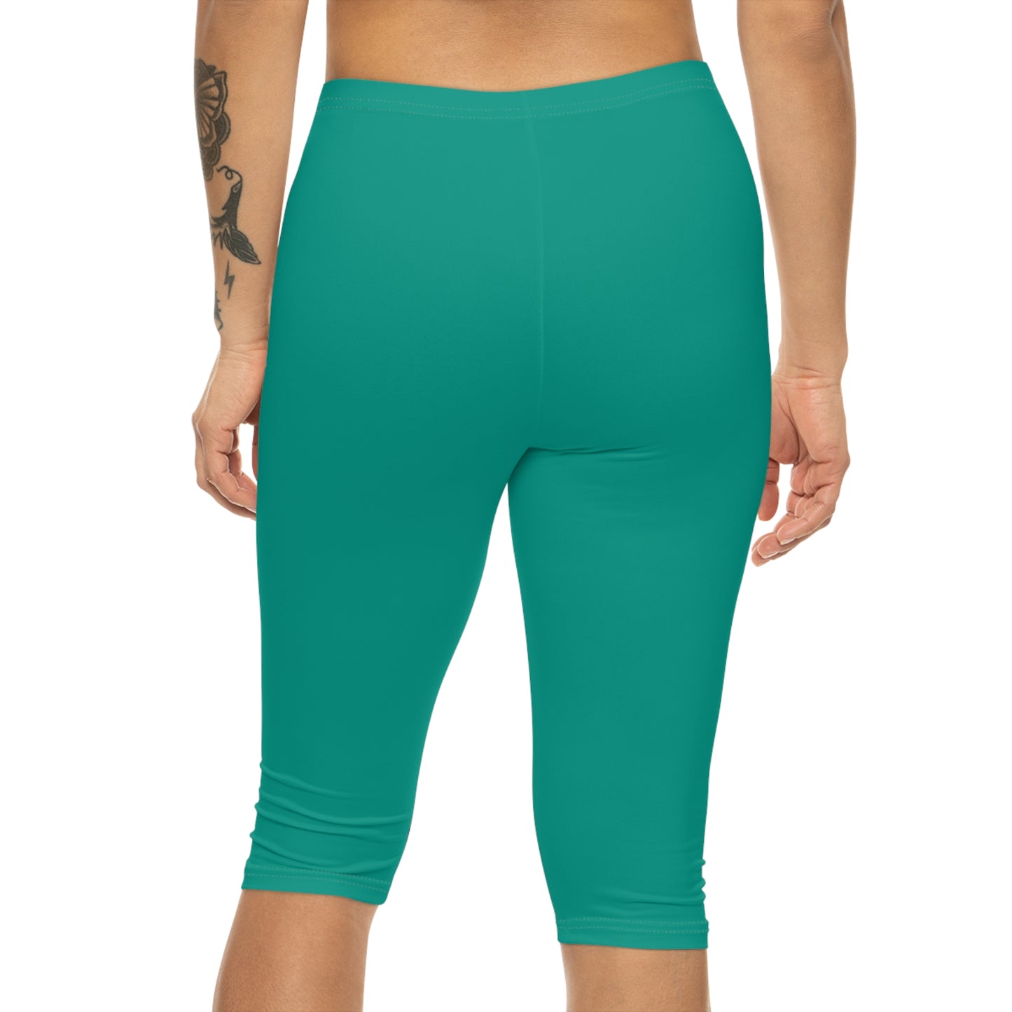 Verdigris Teal Color Women's Brushed Suede Poly Span Casual Capri Leggings XS-2XL