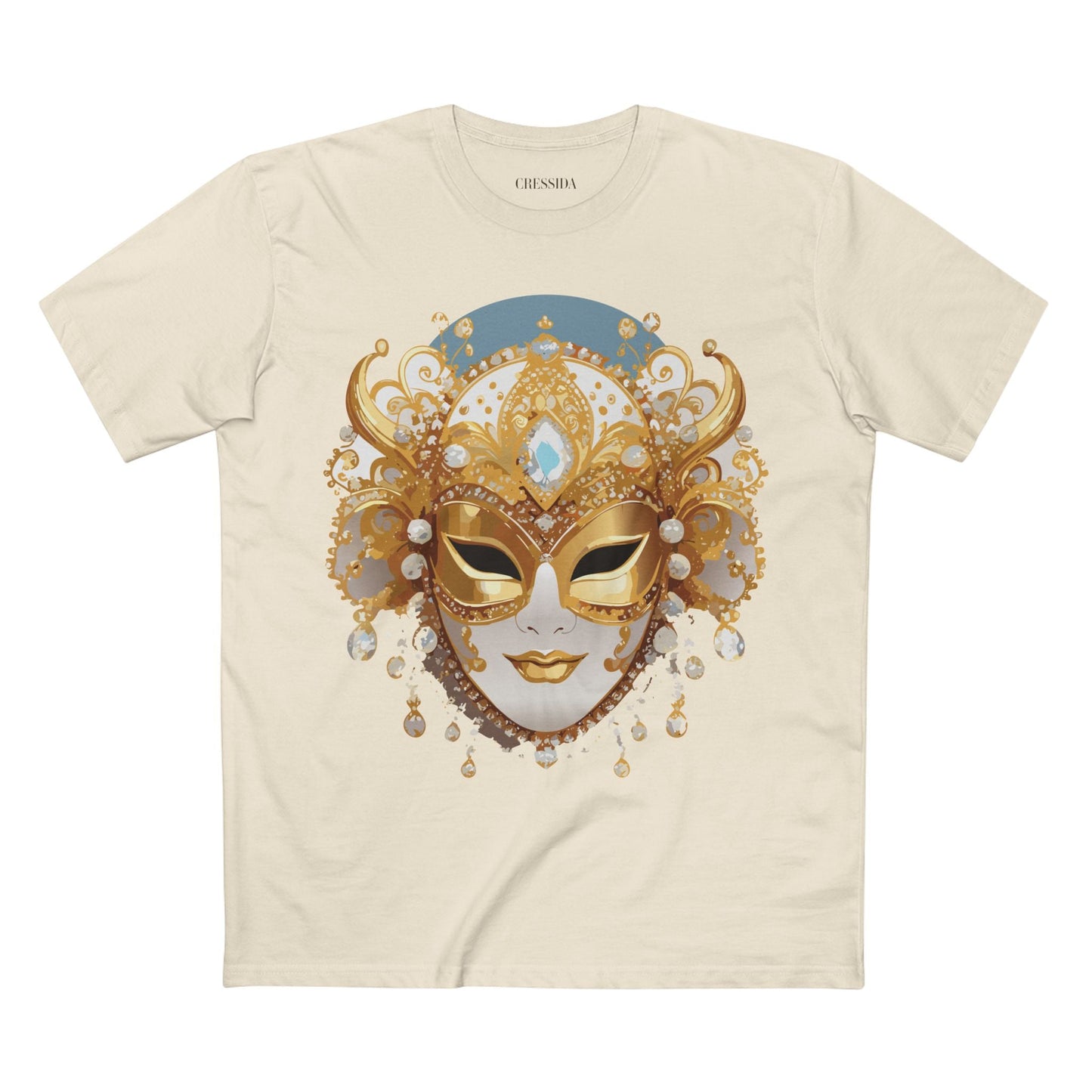 Carnival Mask Graphic T-Shirt Unisex 100 Cotton With Antique Gold Art Design Tee 17