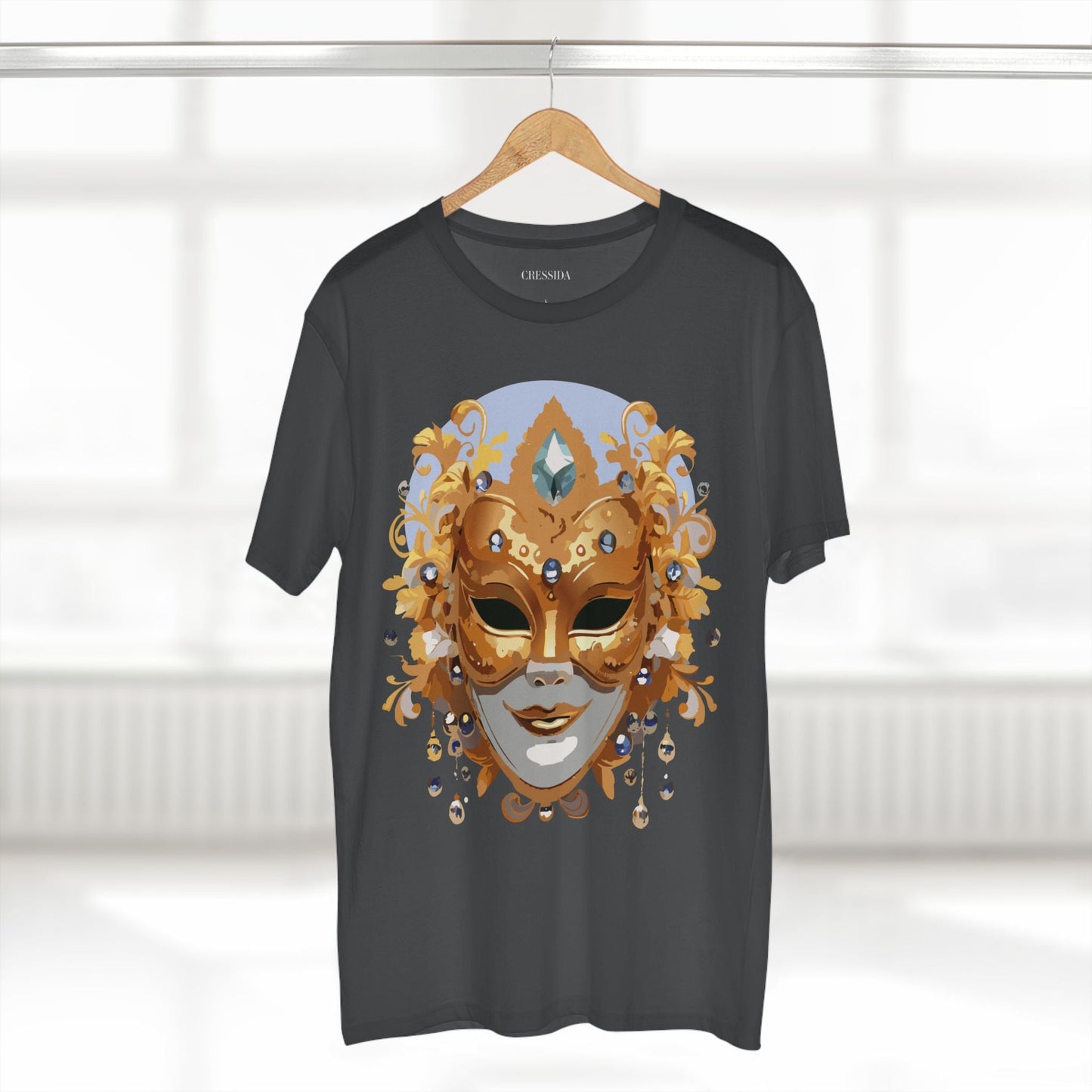 Carnival Mask Graphic T-Shirt Unisex 100 Cotton With Antique Gold Art Design Tee 1