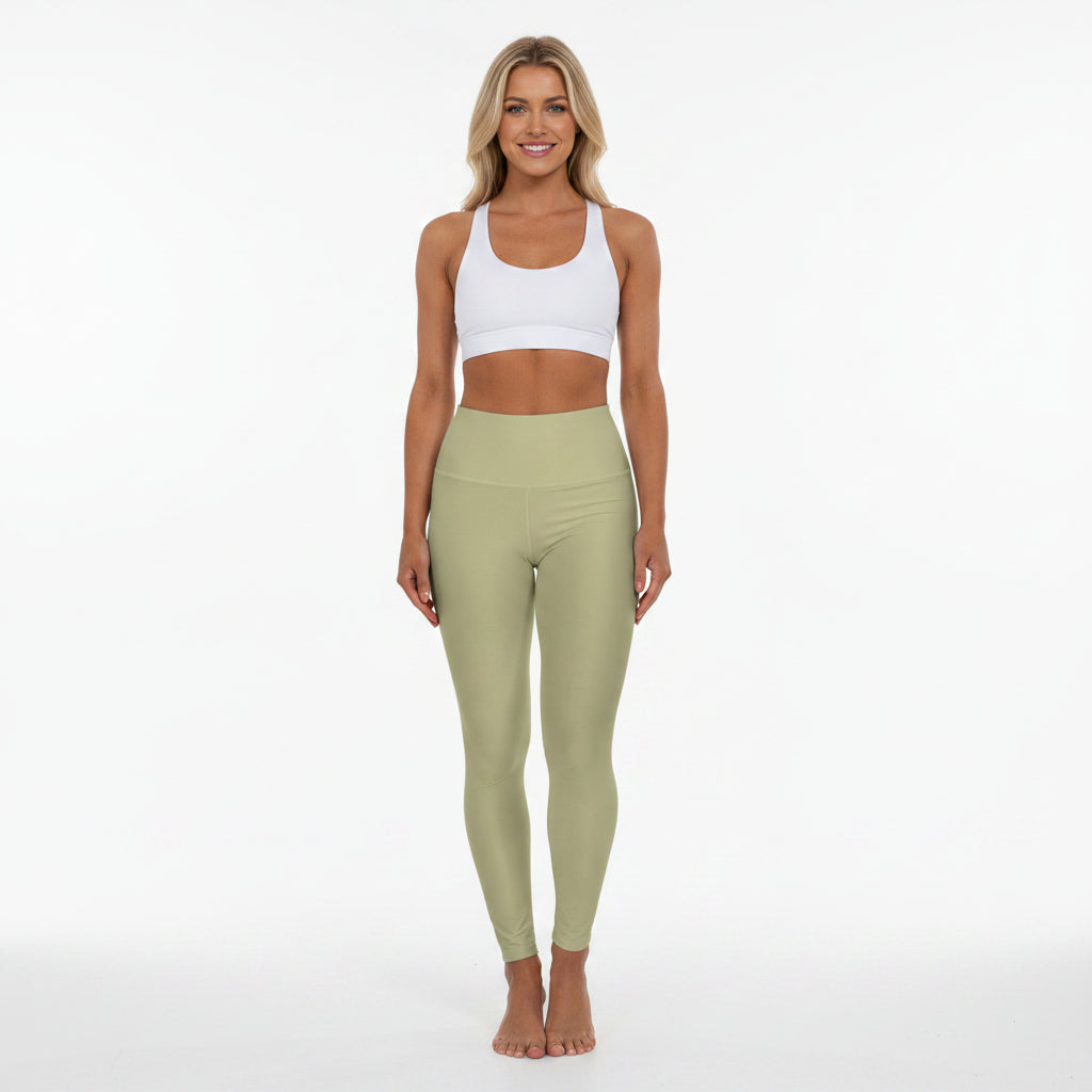Dry Sage Color High-Waist Yoga Leggings Women's Seamless Poly-Span Stretchy Pants XS-2XL