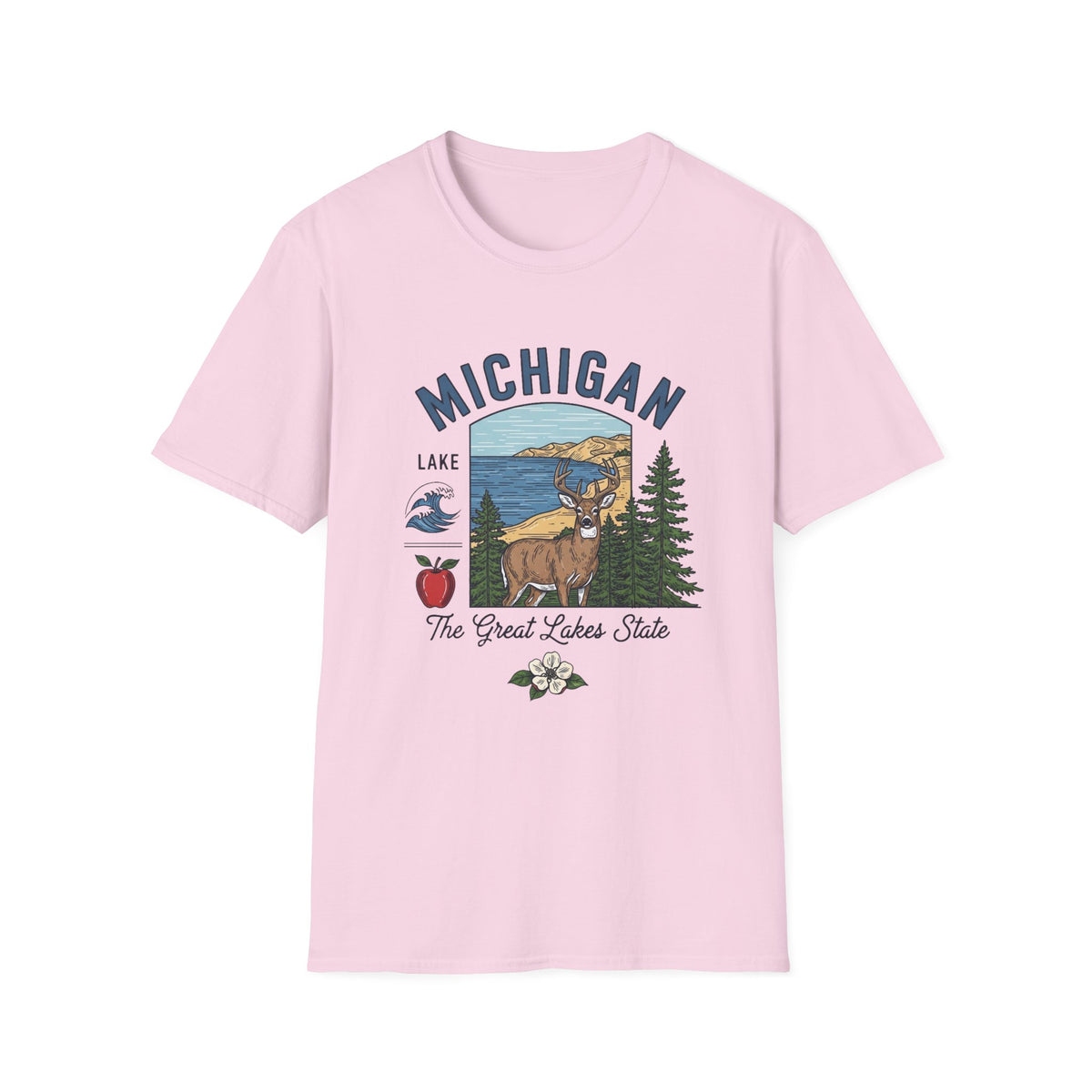 Michigan Graphic T-Shirt — The Great Lakes State Deer Lake Travel Tourist Graphic Design Unisex 100 Cotton Gildan T-Shirt