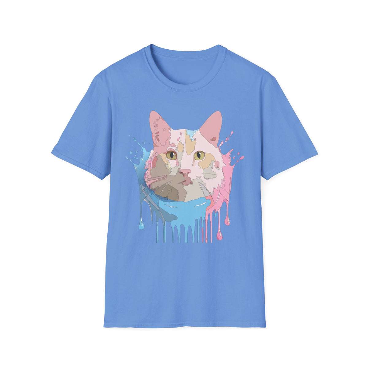 Pastel Drip Cat Portrait T-Shirt | Watercolor Cat Face