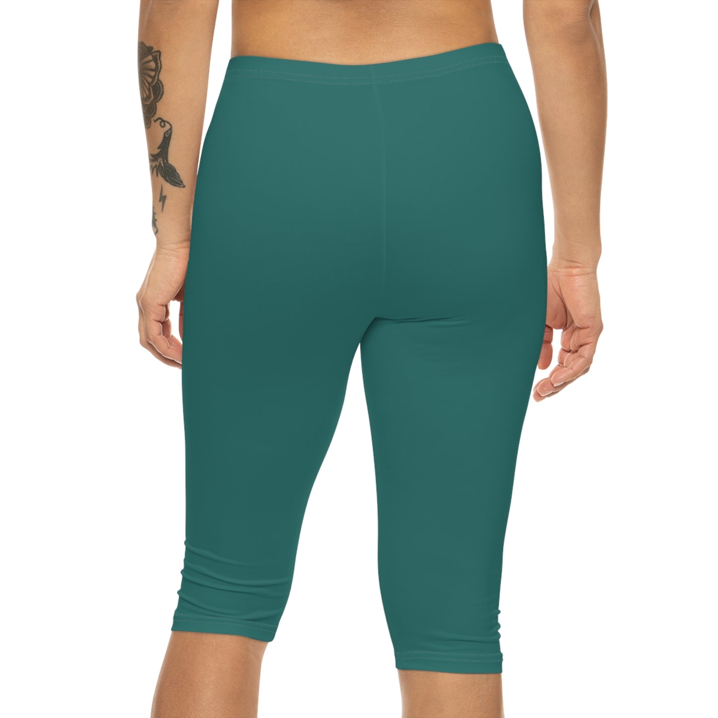 Pine Teal Color Women's Brushed Suede Poly Span Casual Capri Leggings XS-2XL