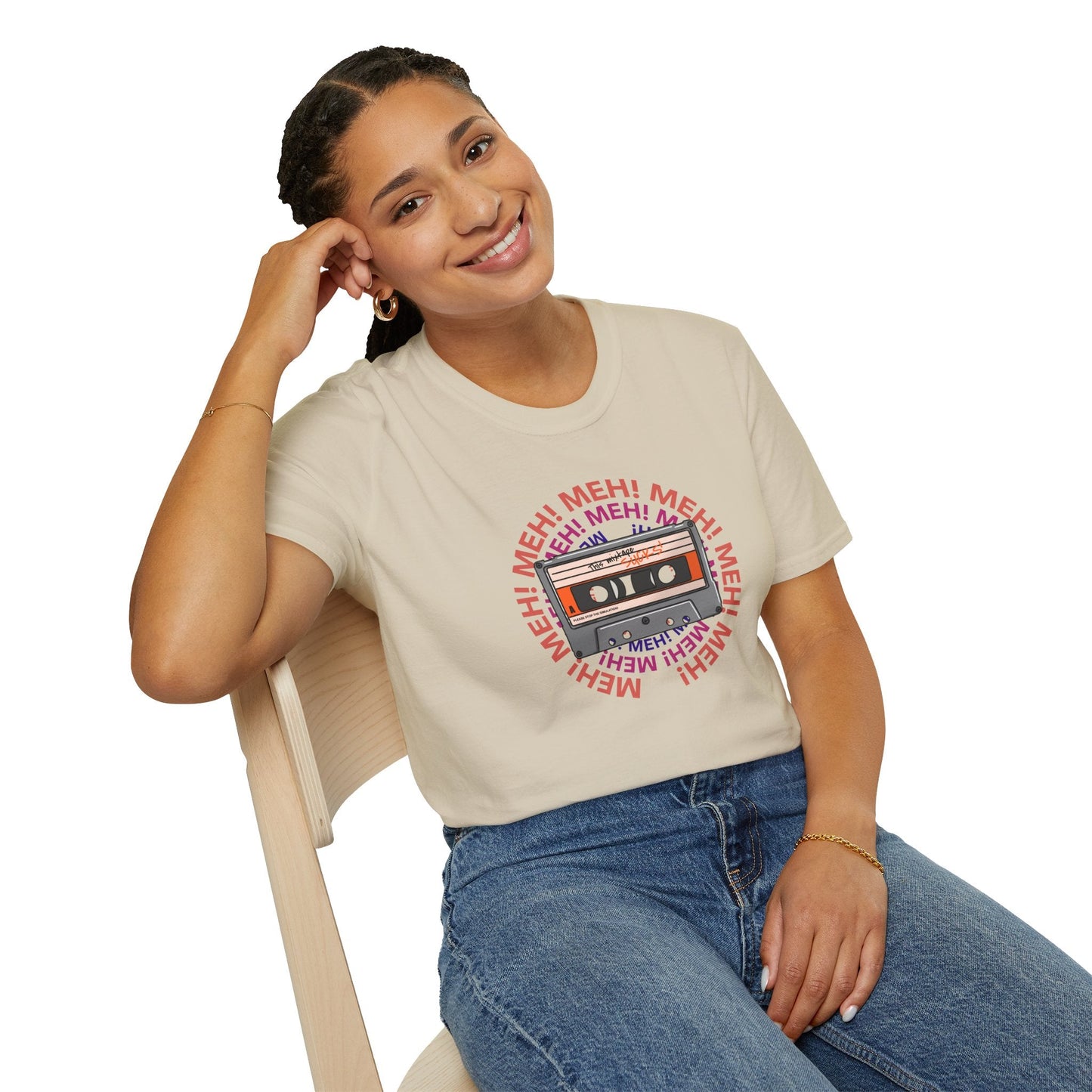 Cassette Tape Meh Graphic T-Shirt Unisex Cotton Retro Funny Music Tee