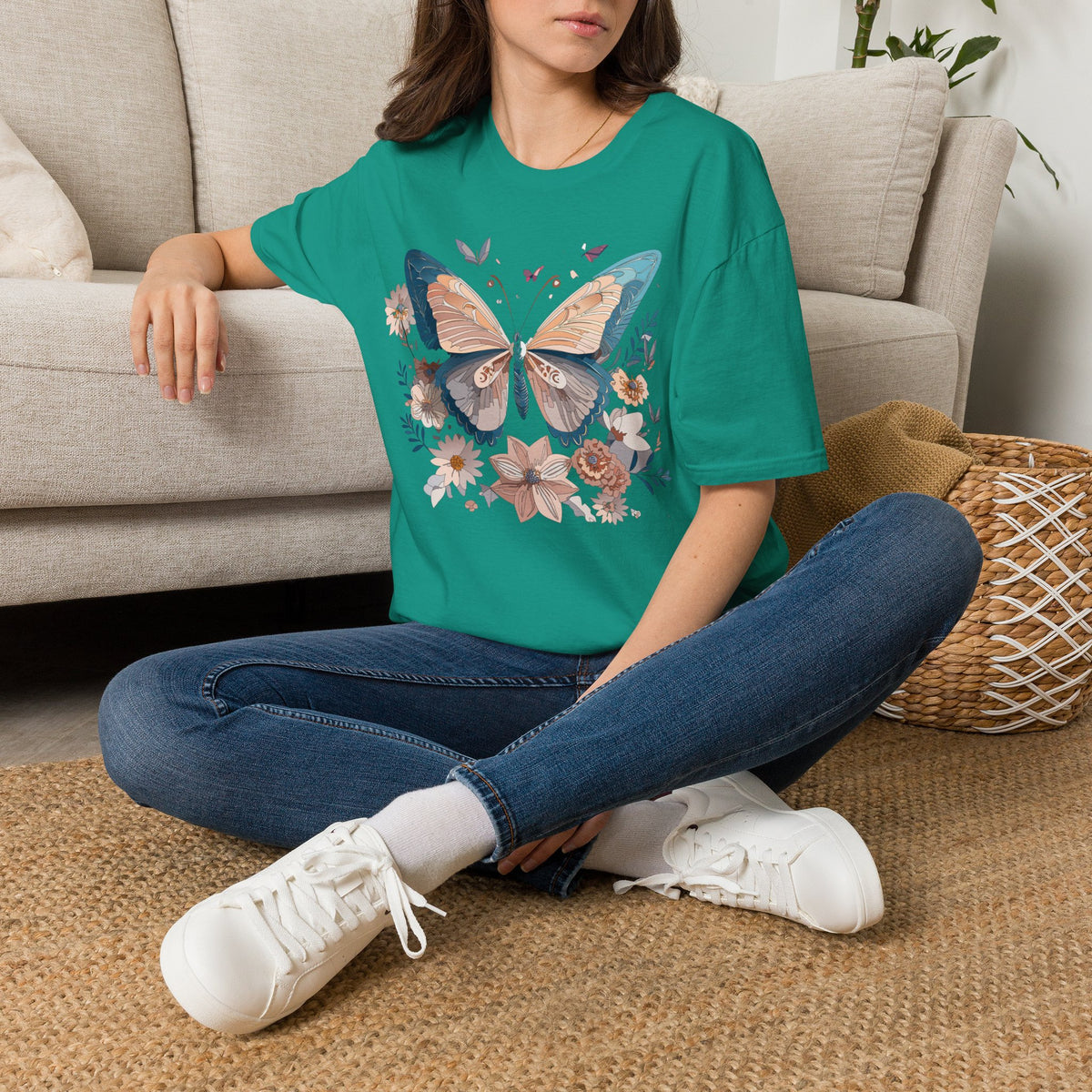 Butterfly Floral T-Shirt — Vintage Boho Nature Graphic Tee Unisex 100 Cotton Gildan T-Shirt