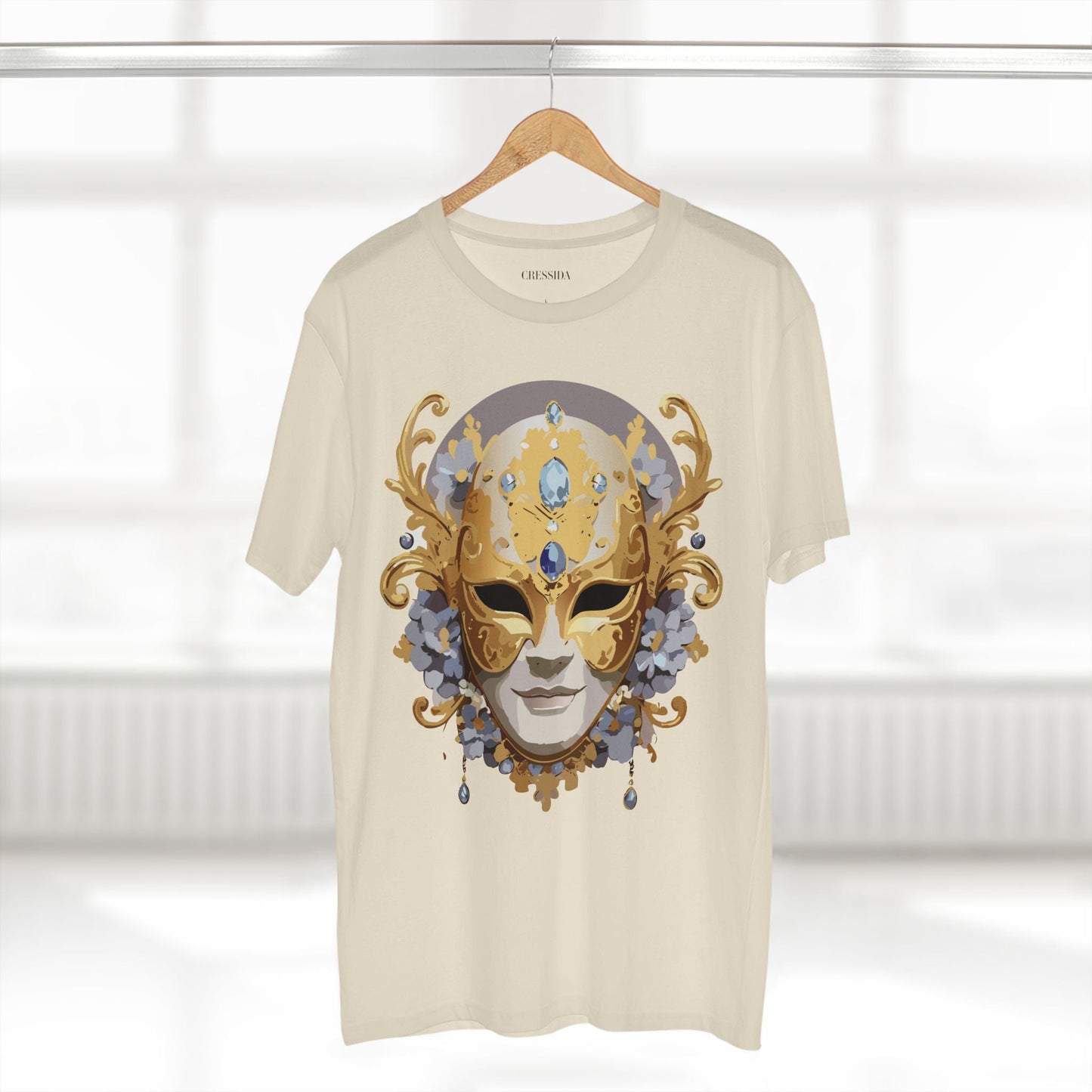 Carnival Mask Graphic T-Shirt Unisex 100 Cotton With Antique Gold Art Design Tee 6