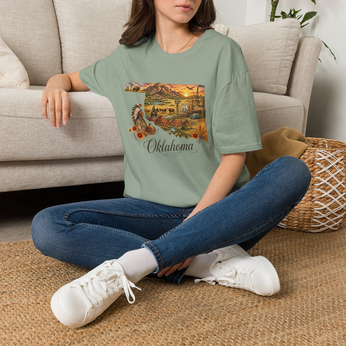 Oklahoma State Travel Tourist Graphic Design Unisex 100 Cotton Gildan T-Shirt