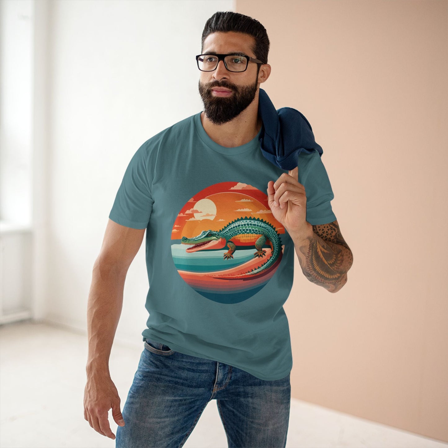 Unisex Crocodile Animal Shirt With Original Art Design Retro2Nova Premium Cotton Staple Tee For Everyday Comfort