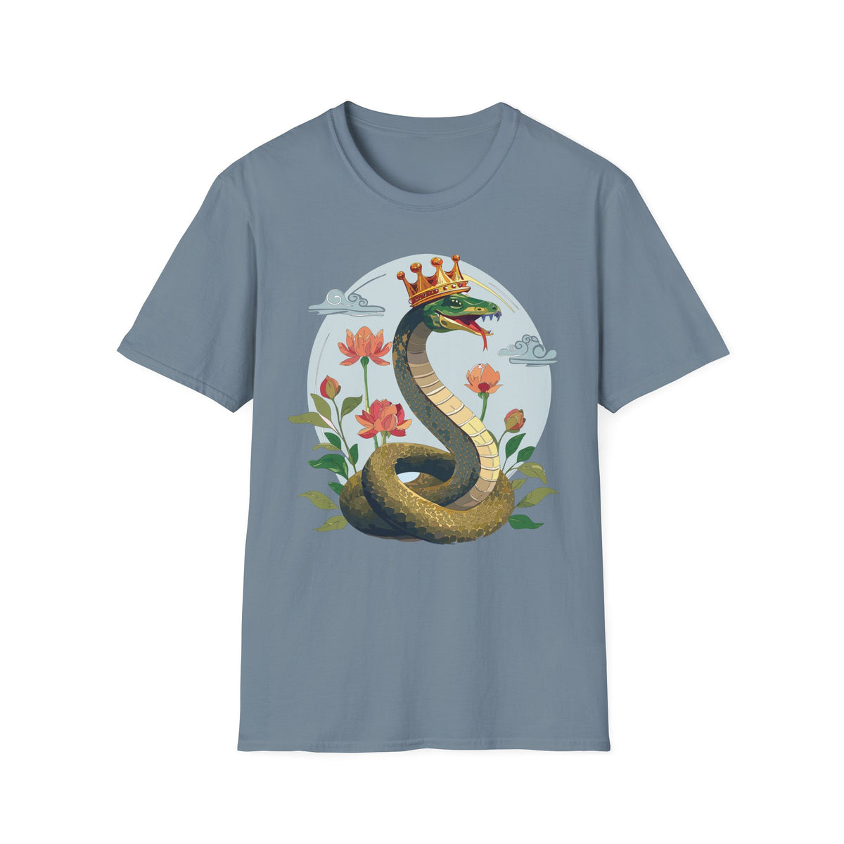 Crowned Snake Tee | Regal Serpent Floral Illustration T-Shirt