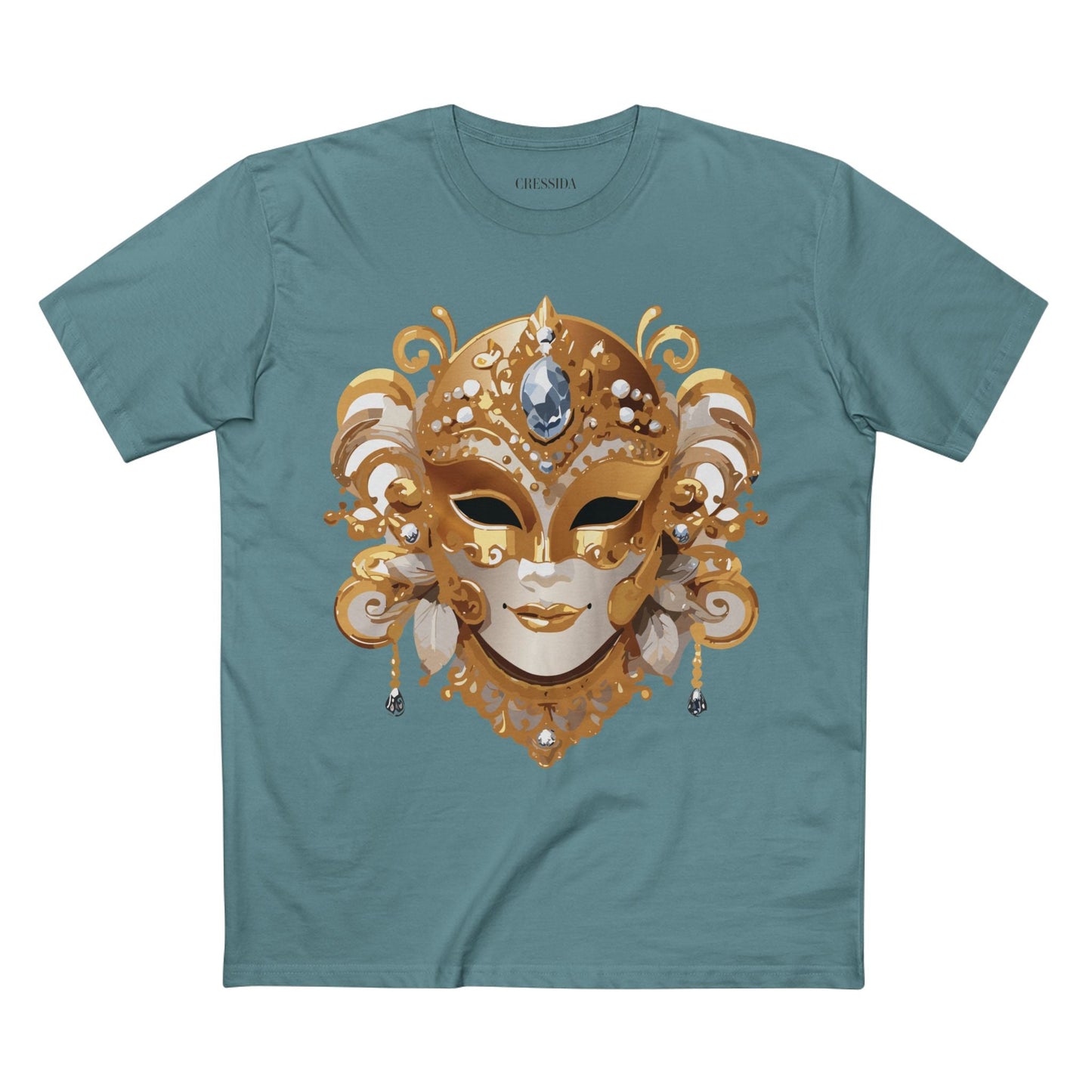 Carnival Mask Graphic T-Shirt Unisex 100 Cotton With Antique Gold Art Design Tee 23