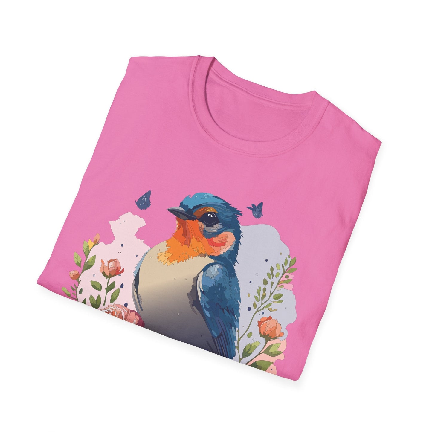 Bird T Shirt Floral Design Unisex Gildan Softstyle 64000 Ring Spun Cotton Tee Breathable Wear
